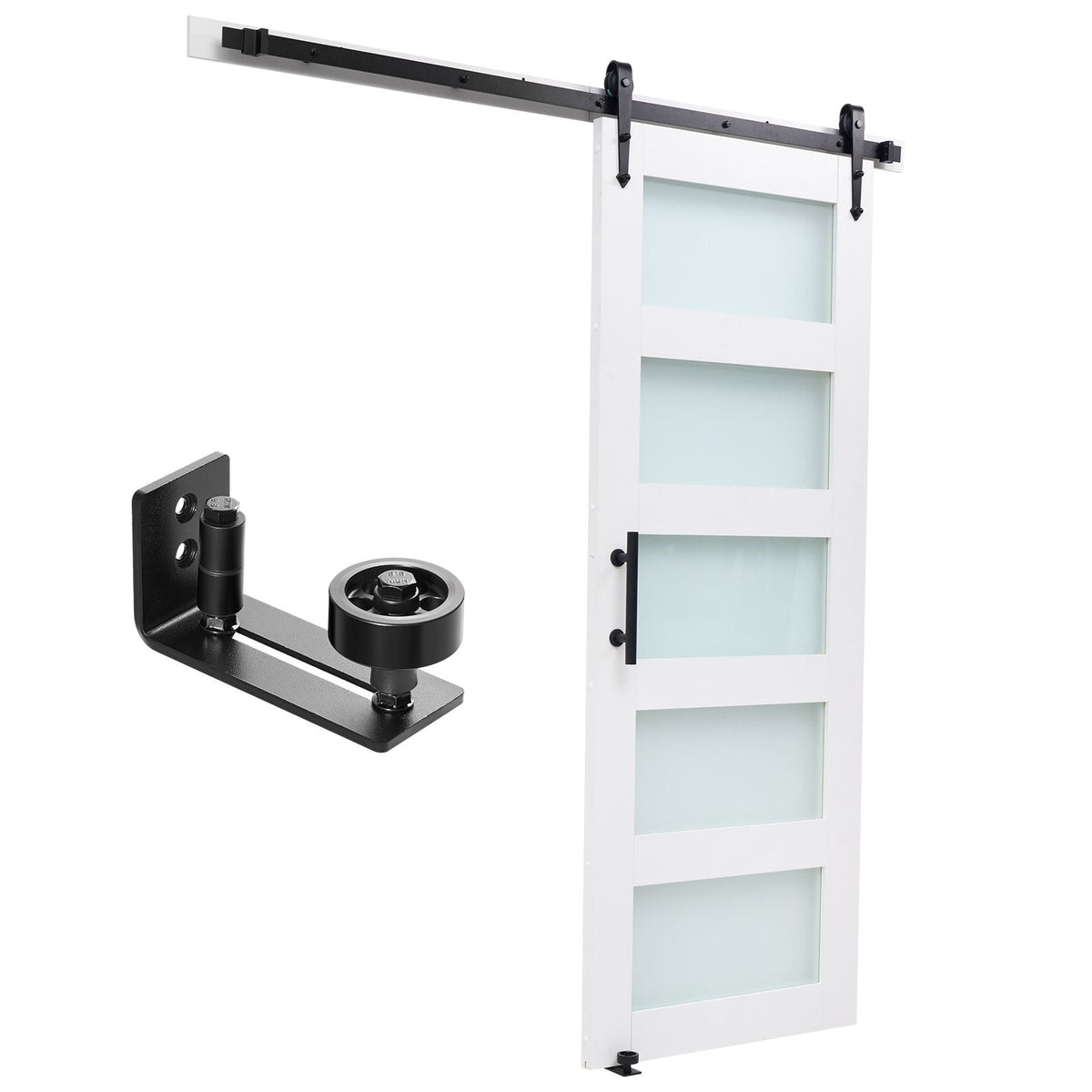 Sliding Barn Door, 32 x 84 inch, High-Strength MDF Panel and Glass, Barn Door with Hardware Kit, Water-Proof PVC Surface, Easy to Install, H-Frame, Smoothly and Quietly Sliding for Living Room