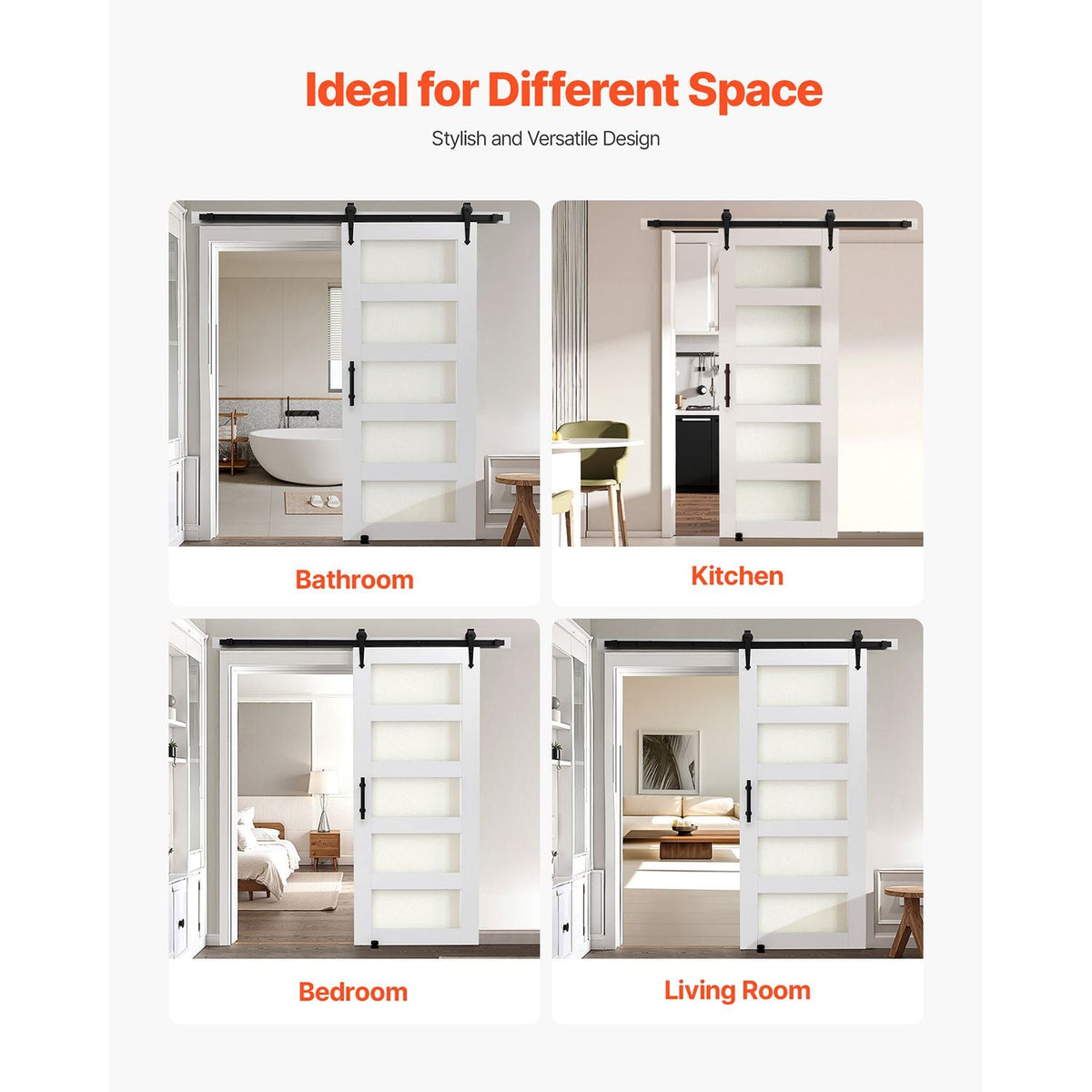 Sliding Barn Door, 32 x 84 inch, High-Strength MDF Panel and Glass, Barn Door with Hardware Kit, Water-Proof PVC Surface, Easy to Install, H-Frame, Smoothly and Quietly Sliding for Living Room