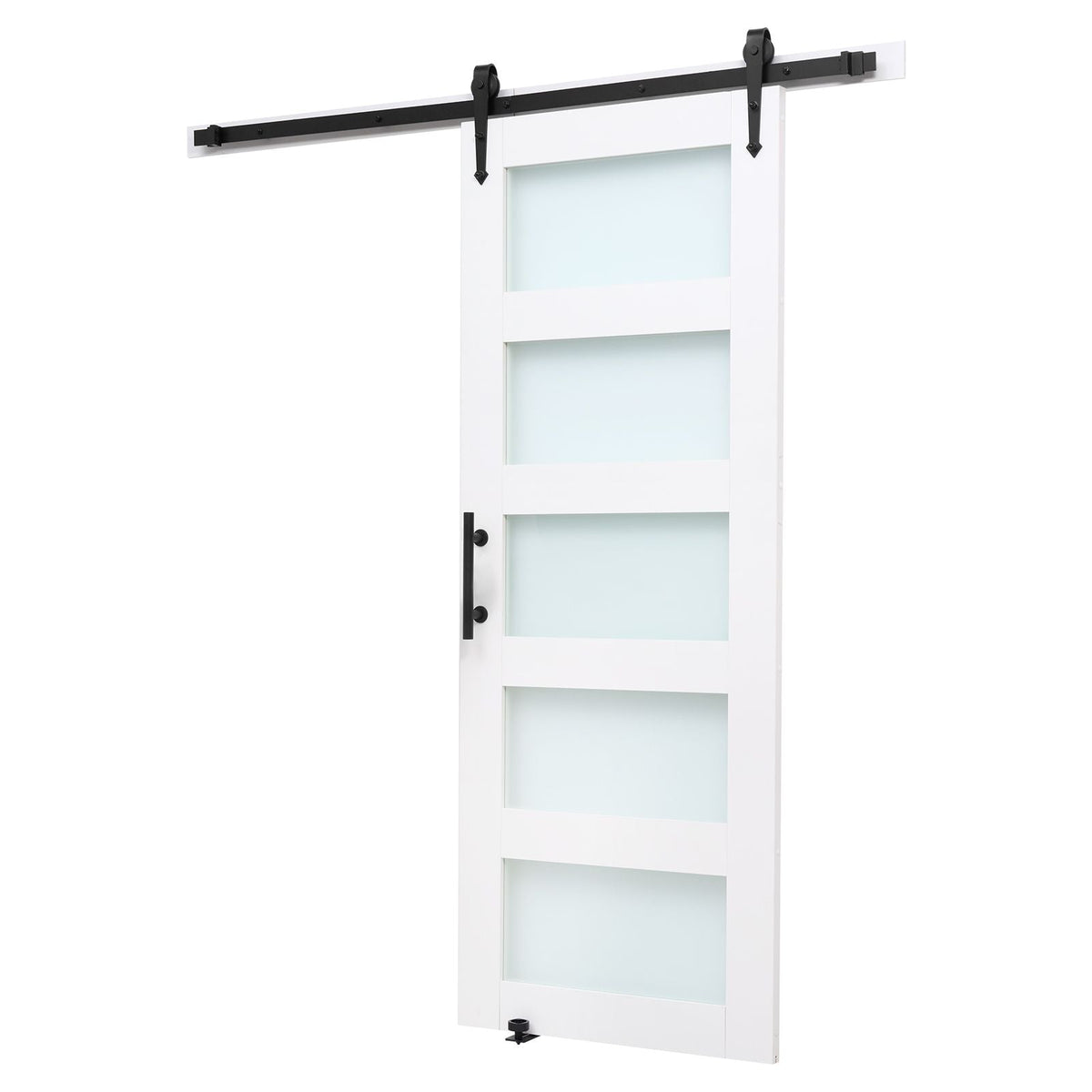 Sliding Barn Door, 36 x 84 inch, High-Strength MDF Panel and Glass, Barn Door with Hardware Kit, Water-Proof PVC Surface, Easy to Install, H-Frame, Smoothly and Quietly Sliding for Living Room