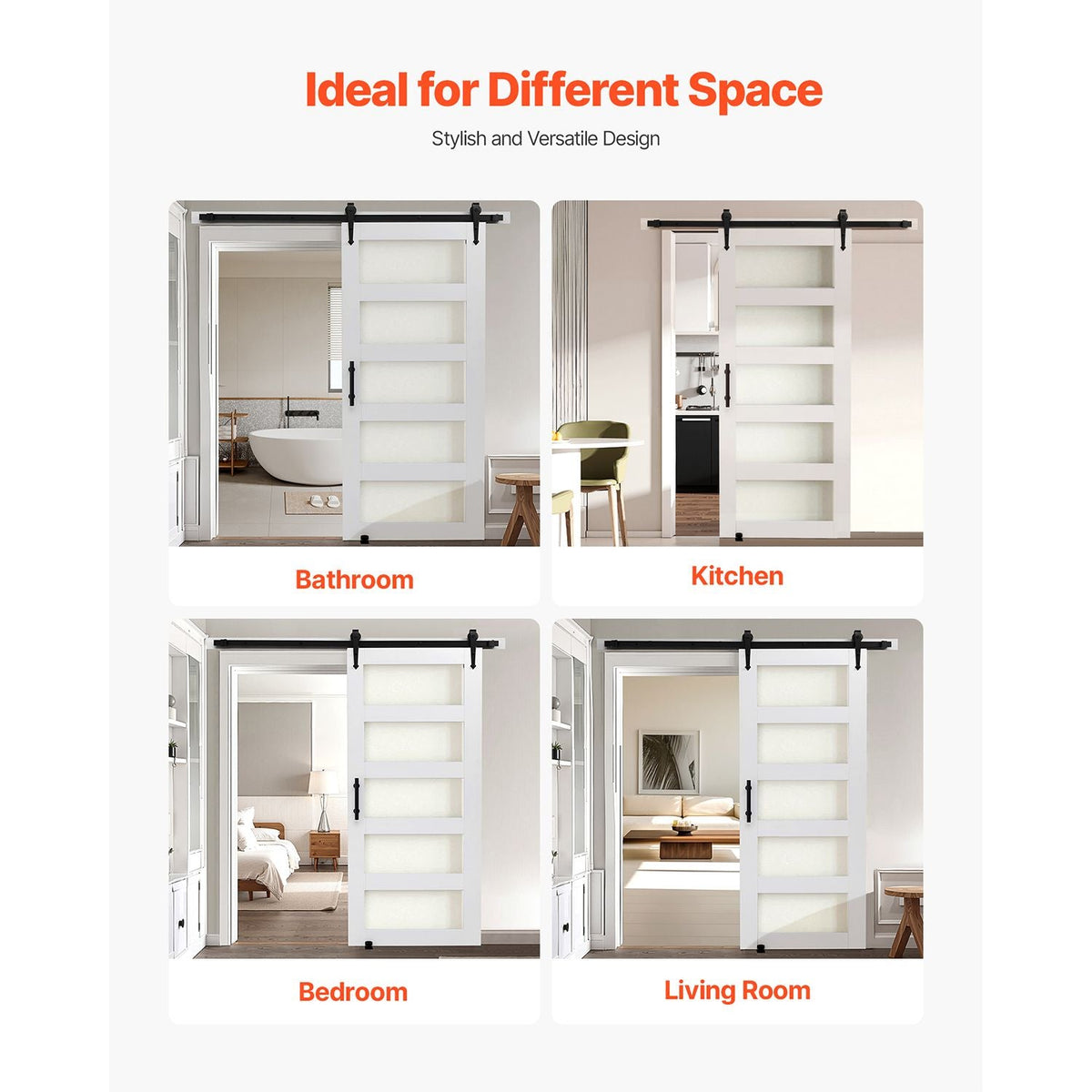 Sliding Barn Door, 36 x 84 inch, High-Strength MDF Panel and Glass, Barn Door with Hardware Kit, Water-Proof PVC Surface, Easy to Install, H-Frame, Smoothly and Quietly Sliding for Living Room