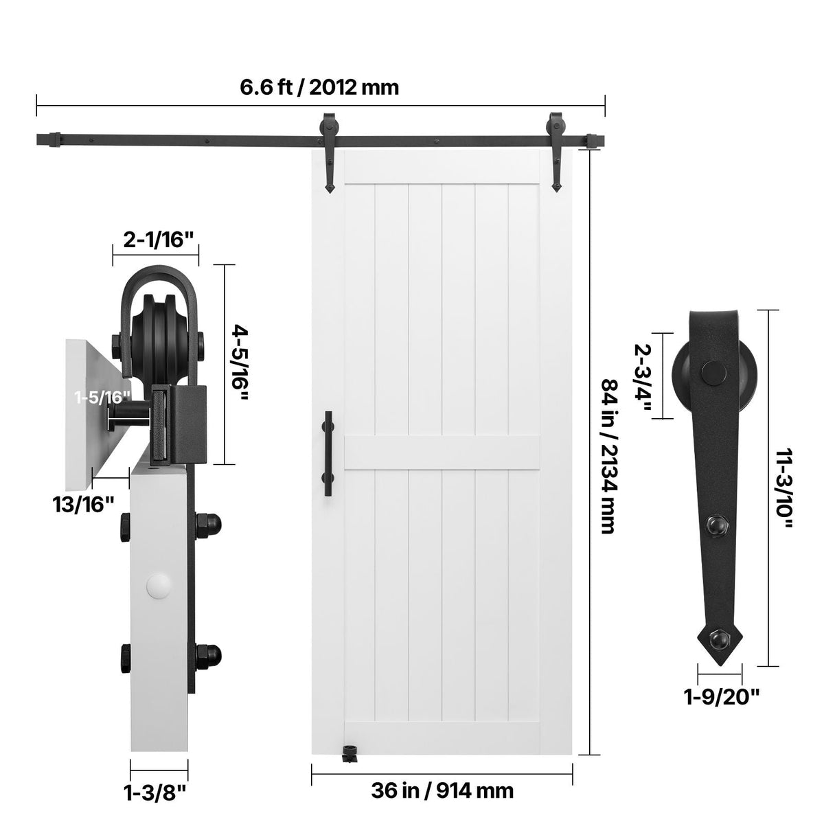Sliding Barn Door, 36 x 84 inch, High-Strength MDF Panel, Barn Door with Hardware Kit, Water-Proof PVC Surface, Easy to Install, H-Frame, Smoothly and Quietly Sliding for Living Room, Bathroom
