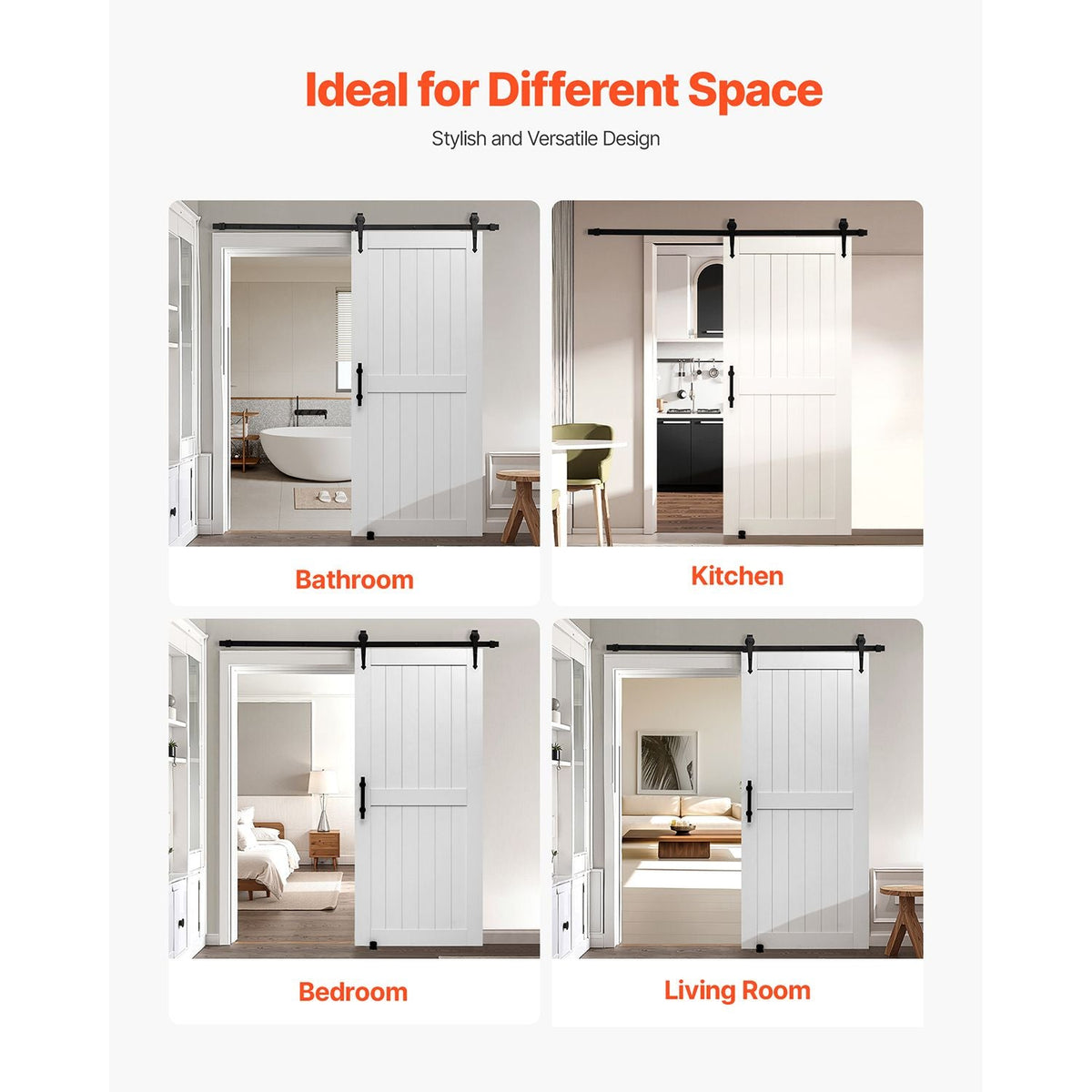 Sliding Barn Door, 36 x 84 inch, High-Strength MDF Panel, Barn Door with Hardware Kit, Water-Proof PVC Surface, Easy to Install, H-Frame, Smoothly and Quietly Sliding for Living Room, Bathroom