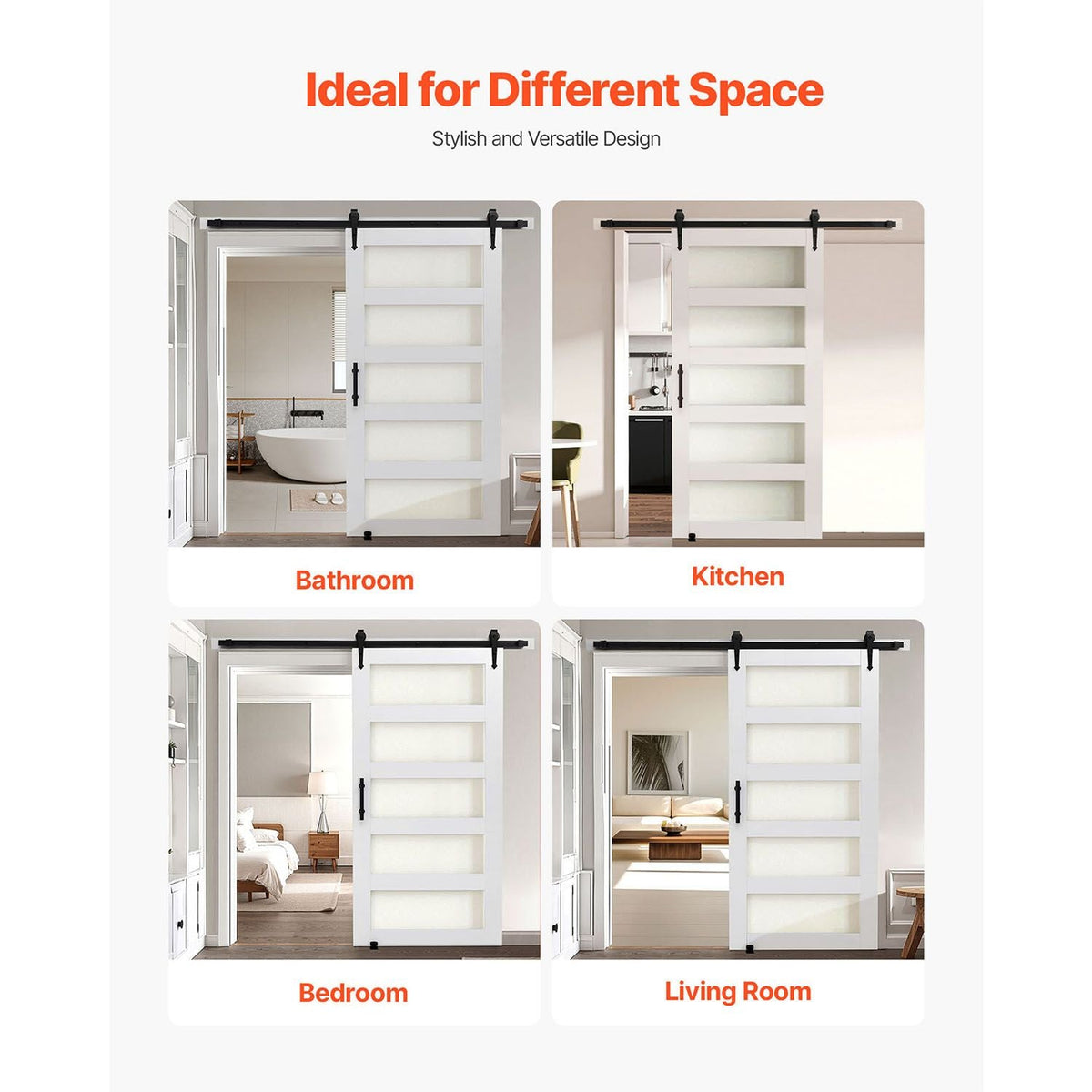 Sliding Barn Door, 42 x 84 inch, High-Strength MDF Panel and Glass, Barn Door with Hardware Kit, Water-Proof PVC Surface, Easy to Install, H-Frame, Smoothly and Quietly Sliding for Living Room