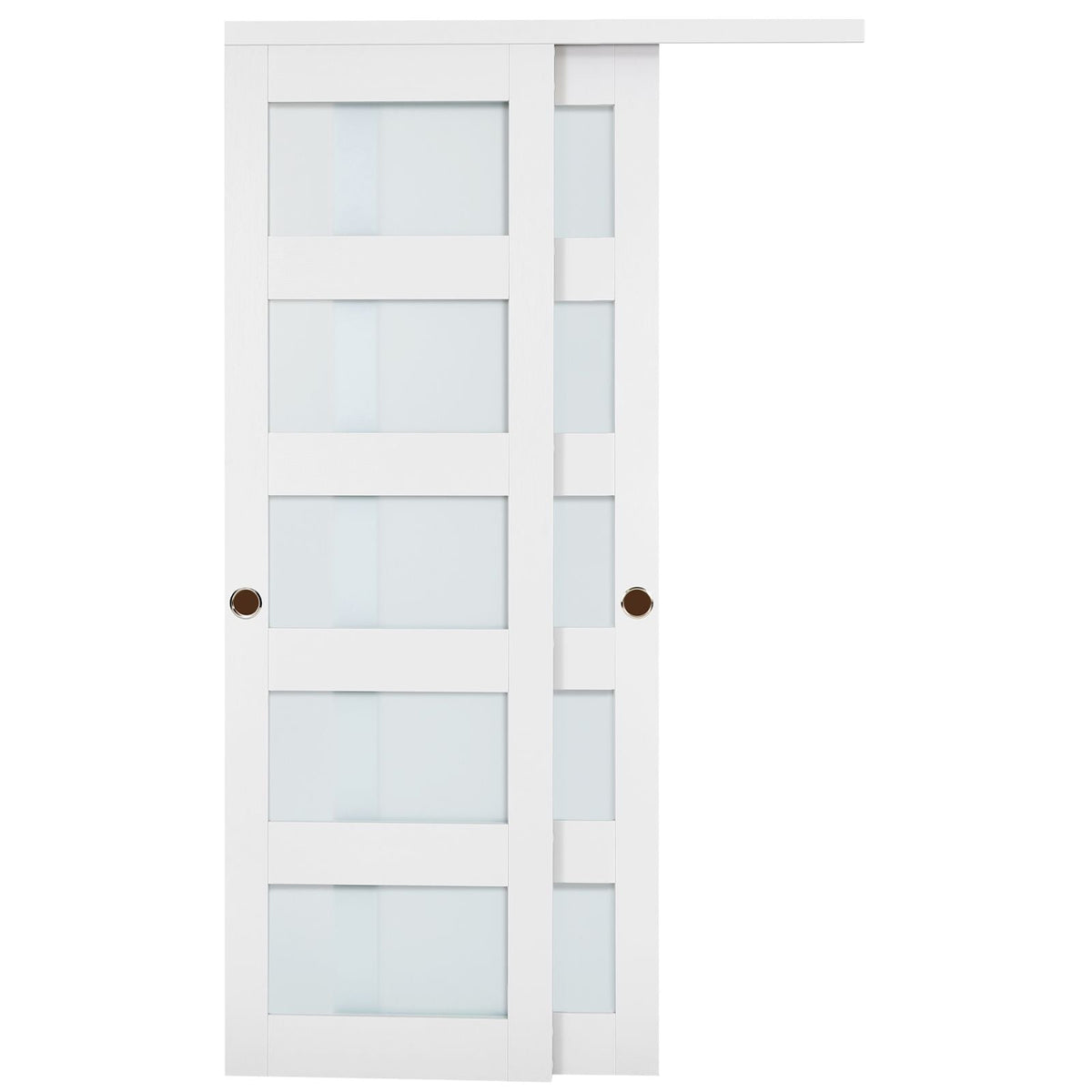 Sliding Closet Door, 48" (Double 25") x 80", 5-Lite Frosted Glass Bypass Sliding Doors with Hardware Kit & Floor Guide, Solid Wood & MDF Slab with Waterproof PVC Surface for Closets Bedrooms