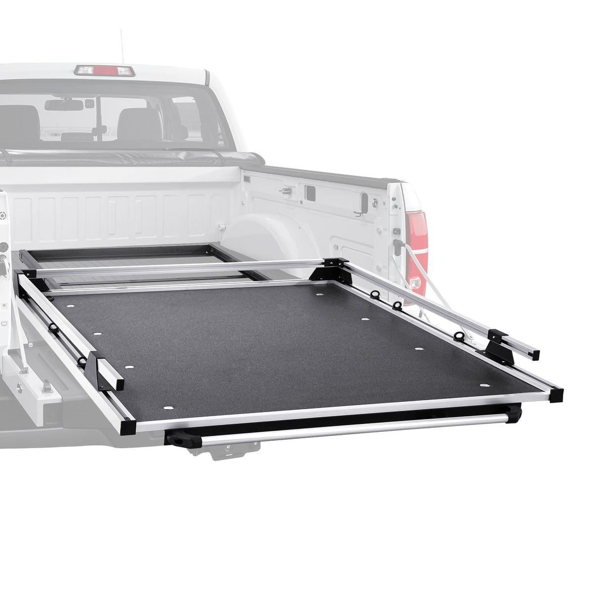Sliding Truck Bed Organizer, 63 x 47-Inch Heavy Duty Truck Bed Storage Drawer with 1000 lbs Capacity, Features 6 Movable Rings for Securing, 2-Postion Slide out Tray for Pickup Trucks, Black