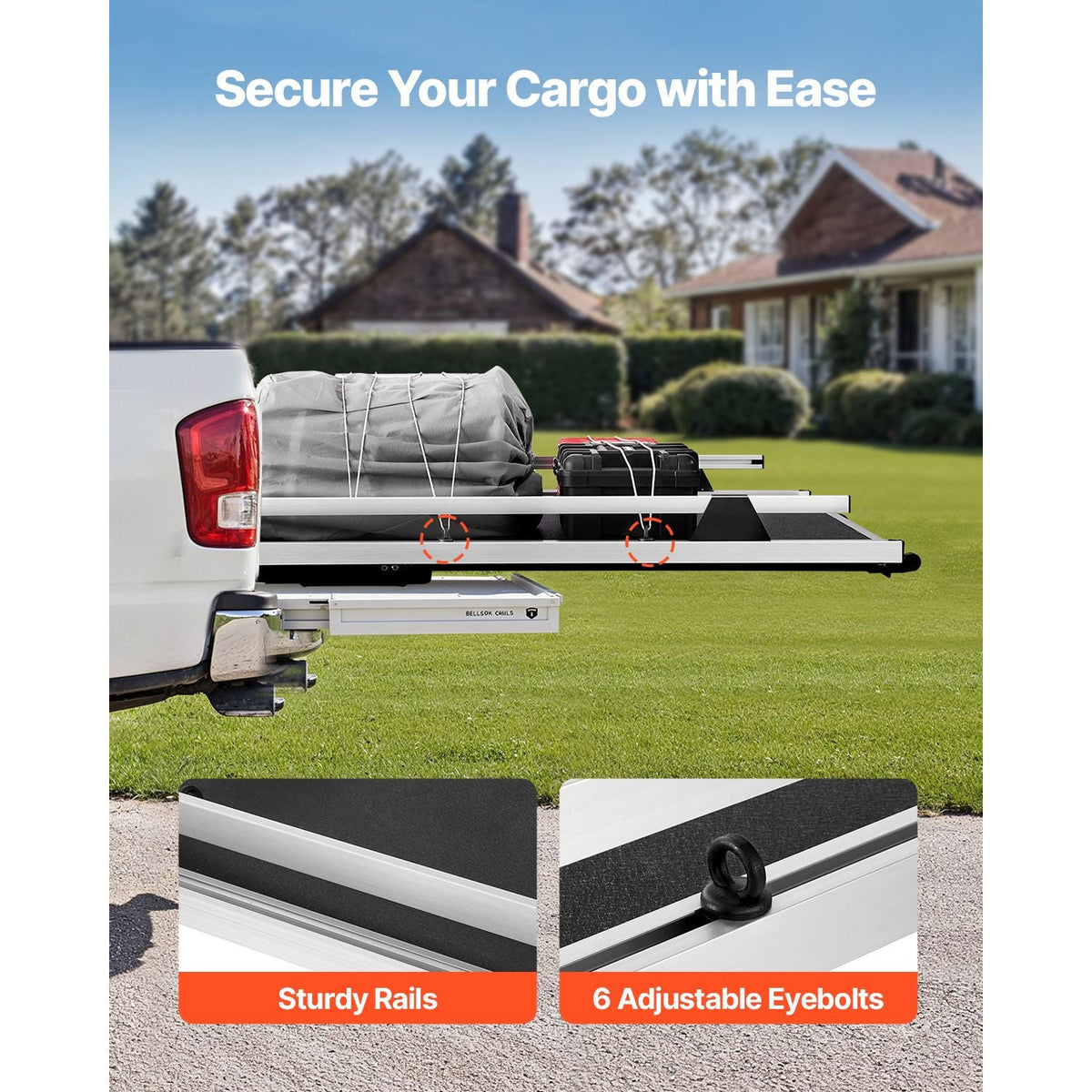 Sliding Truck Bed Organizer, 75 x 48-Inch Heavy Duty Truck Bed Storage Drawer with 1000 lbs Capacity, Features 6 Movable Rings for Securing, 2-Postion Slide out Tray for Pickup Trucks, Black