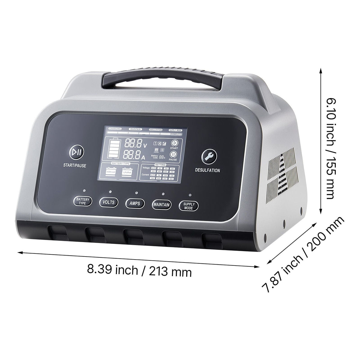 Smart Battery Charger, 16A, 6V 12V 24V 36V 48V 60V 72V Lithium LiFePO4 Lead-Acid (Gel/AGM) Car Battery Charger, with LCD Display, Trickle Charging Maintainer Desulfator, for Car Boat Motorcycle