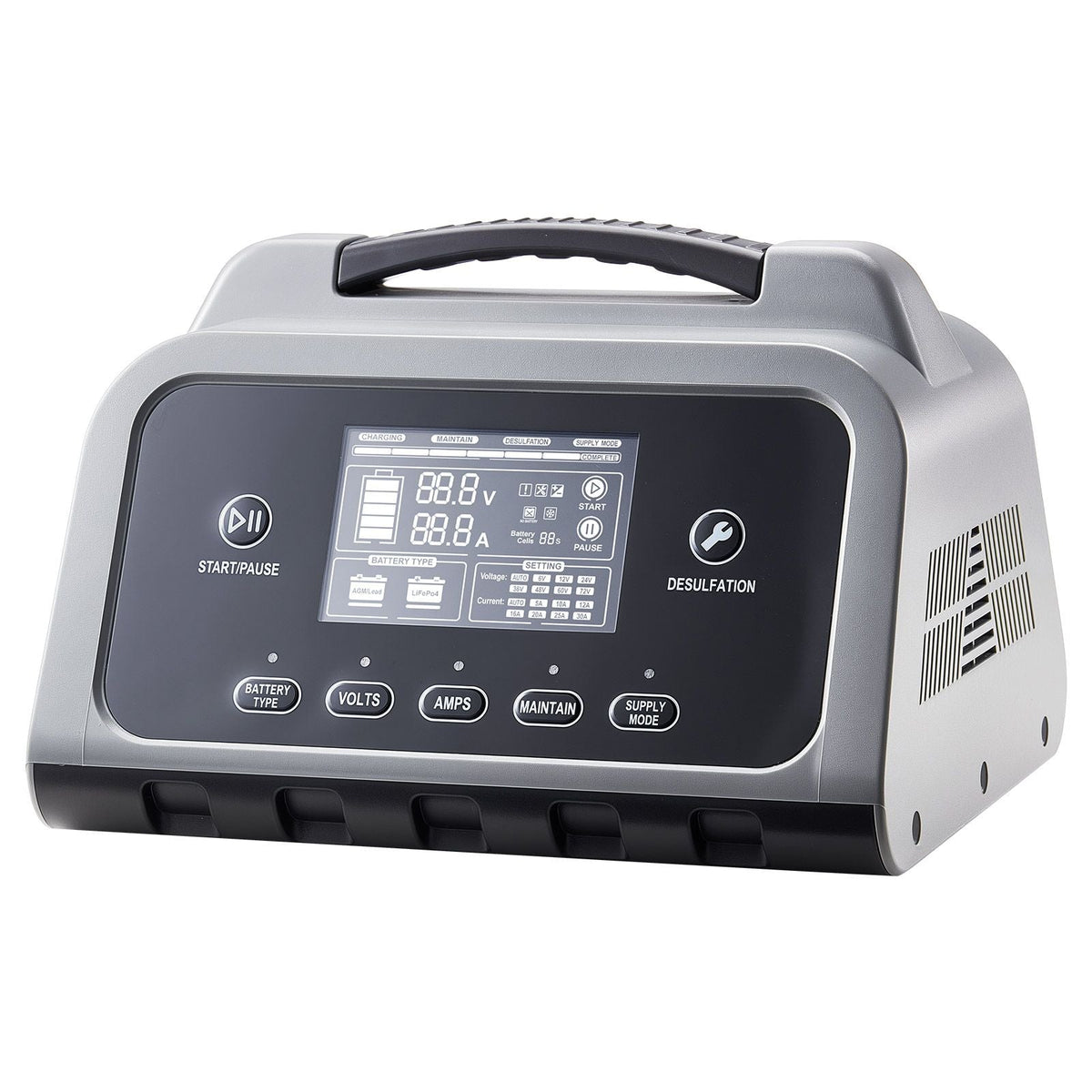 Smart Battery Charger, 16A, 6V 12V 24V 36V 48V 60V 72V Lithium LiFePO4 Lead-Acid (Gel/AGM) Car Battery Charger, with LCD Display, Trickle Charging Maintainer Desulfator, for Car Boat Motorcycle