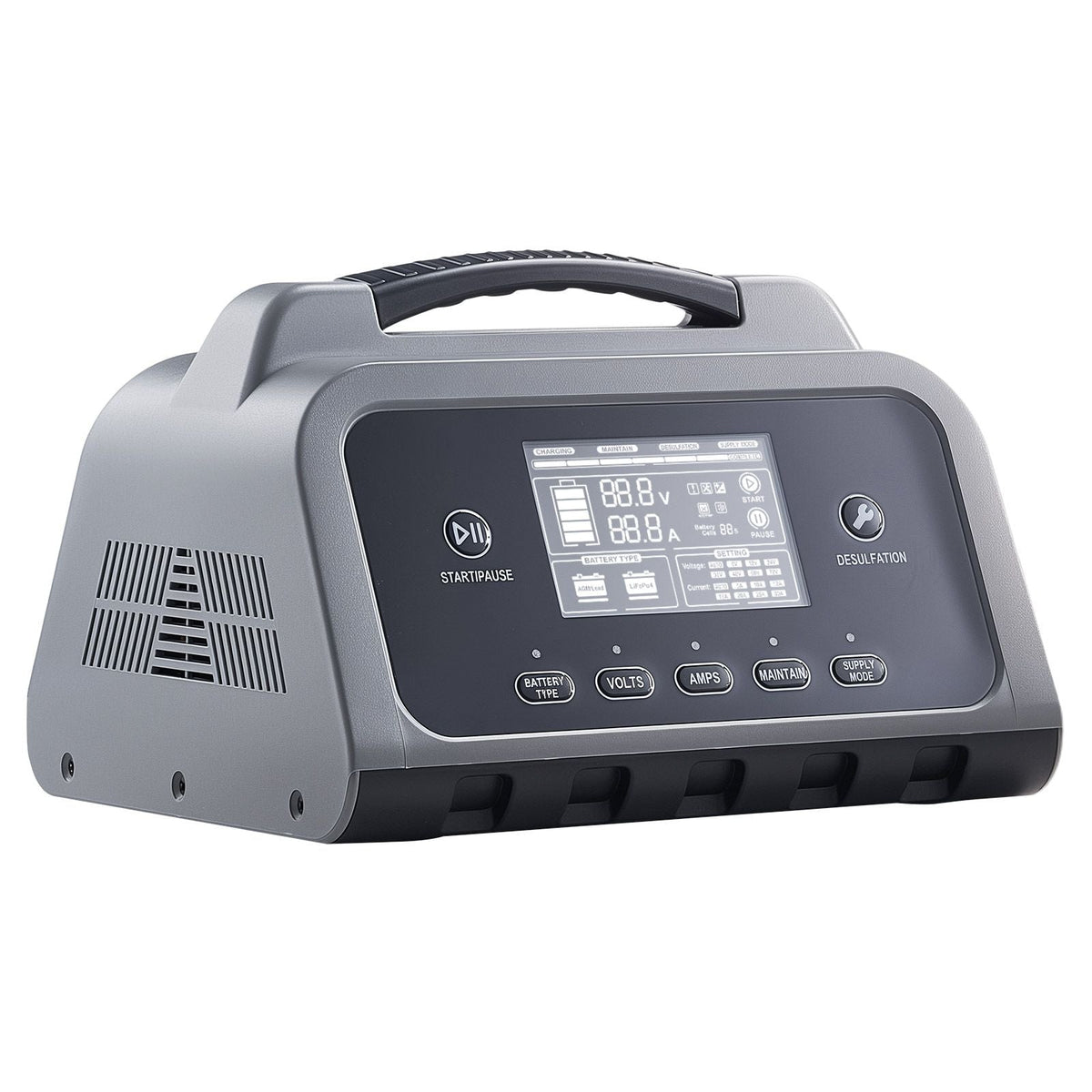 Smart Battery Charger, 16A, 6V 12V 24V 36V 48V 60V 72V Lithium LiFePO4 Lead-Acid (Gel/AGM) Car Battery Charger, with LCD Display, Trickle Charging Maintainer Desulfator, for Car Boat Motorcycle