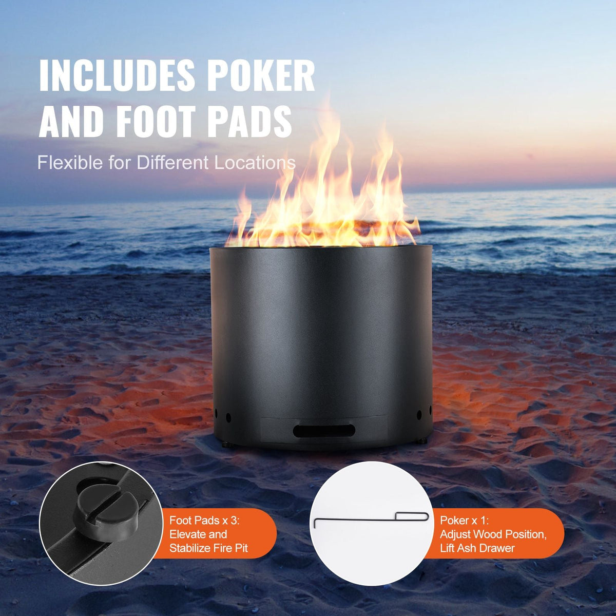 Smokeless Fire Pit Stove Bonfire, H: 15.4 in x Dia: 19.3 in ,Wood Burning Fireplaces with Removable Ash Pan, SUS430 Stainless Steel inner Portable Outdoor Firepit, for Outdoor Patio Camping