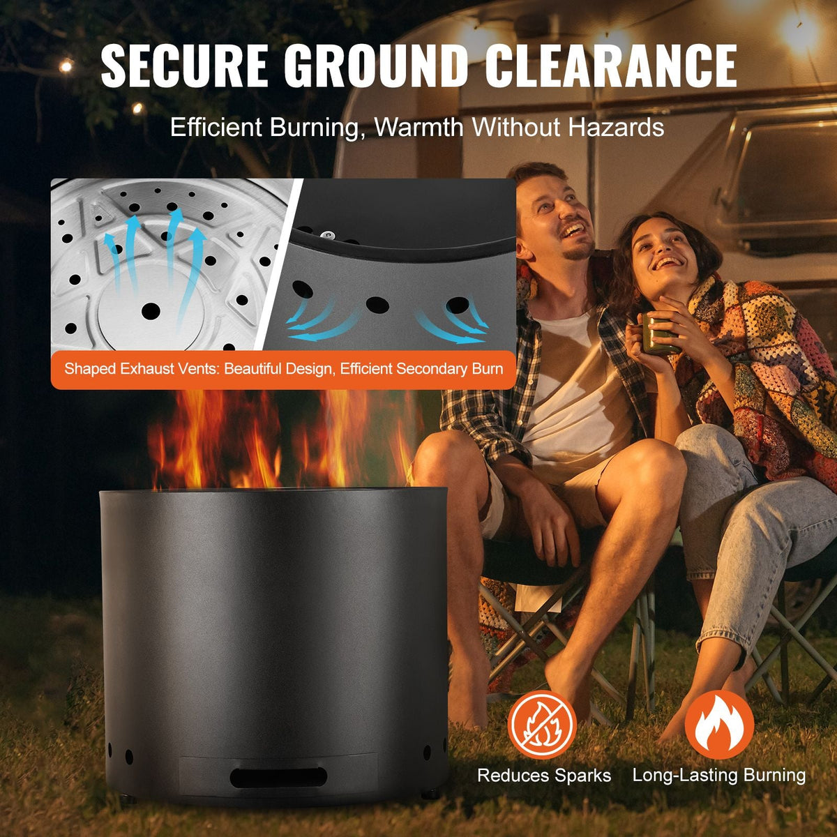 Smokeless Fire Pit Stove Bonfire, H: 15.4 in x Dia: 19.3 in ,Wood Burning Fireplaces with Removable Ash Pan, SUS430 Stainless Steel inner Portable Outdoor Firepit, for Outdoor Patio Camping