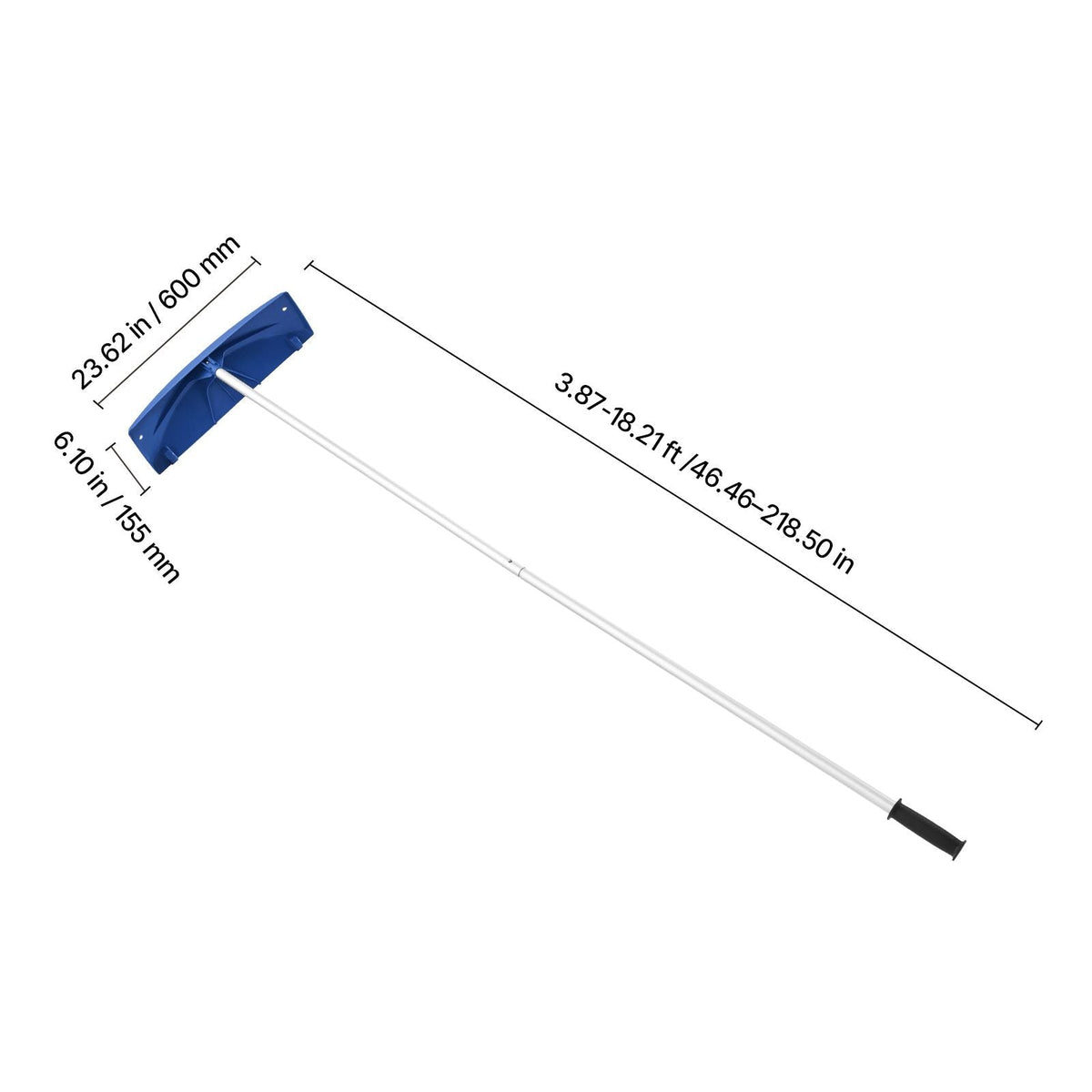 Snow Roof Rake, 24 in PP Plastic Blade, 3.8-18.2 ft Adjustable Roof Snow Scraper with Wheels, Anti-Slip Handle Snows Removal Tool, Lightweight House Rooftop Rake for Leaves Debris Removal
