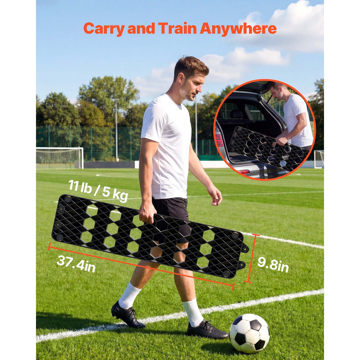 Soccer Rebounder Board, 37.4 x 9.8 in Portable Soccer Rebound Wall, Dual Surface Sports Kick Back Trainer, 3 Adjustable Angles, Easy Setup Ball Practice Equipment for Passing & Reaction Skills
