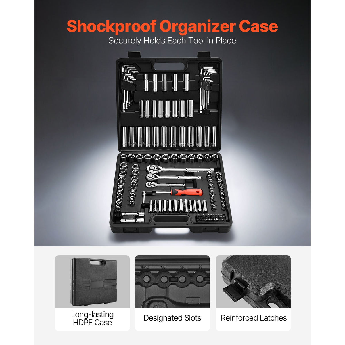 Socket Set, 149 Pieces, 3/8 & 1/4 & 1/2 inch Drive Socket and Ratchet Set, SAE and Metric, Deep and Shallow, Mechanic Tool Kit with Bits, Accessories, Storage Case, CR-V Alloy Steel, for Repair