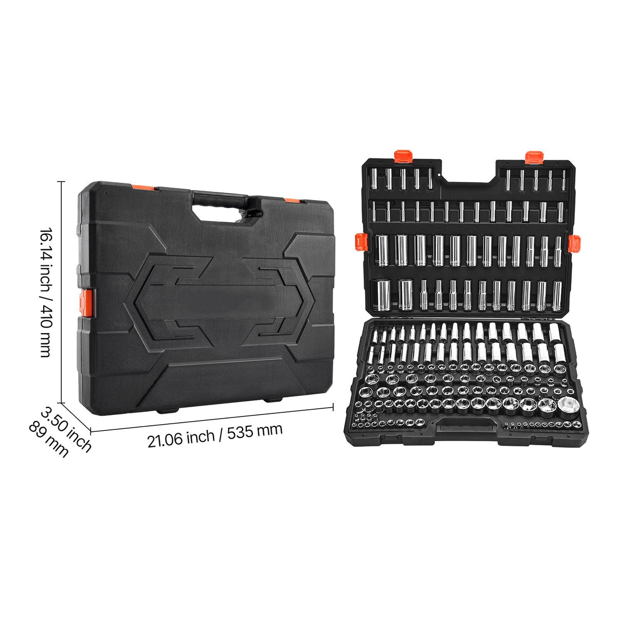 Socket Set, 163 Pieces, 3/8 & 1/4 & 1/2 inch Drive Socket Tool Set, SAE and Metric, Deep and Standard, Mechanic Tool Kit with Storage Case, Chrome Plated CR-V Alloy Steel, for Automotive Repair