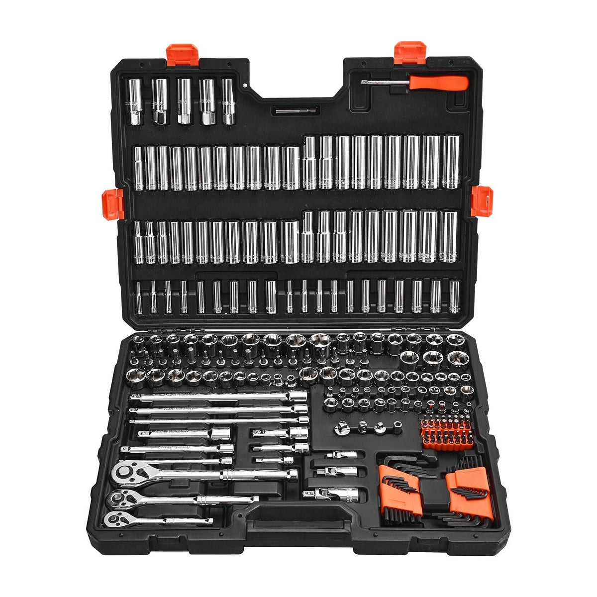 Socket Set, 225 Pieces, 3/8 & 1/4 & 1/2 inch Drive Socket and Ratchet Set, SAE and Metric, Deep and Shallow, Mechanic Tool Kit with Bits, Accessories, Storage Case, CR-V Alloy Steel, for Repair