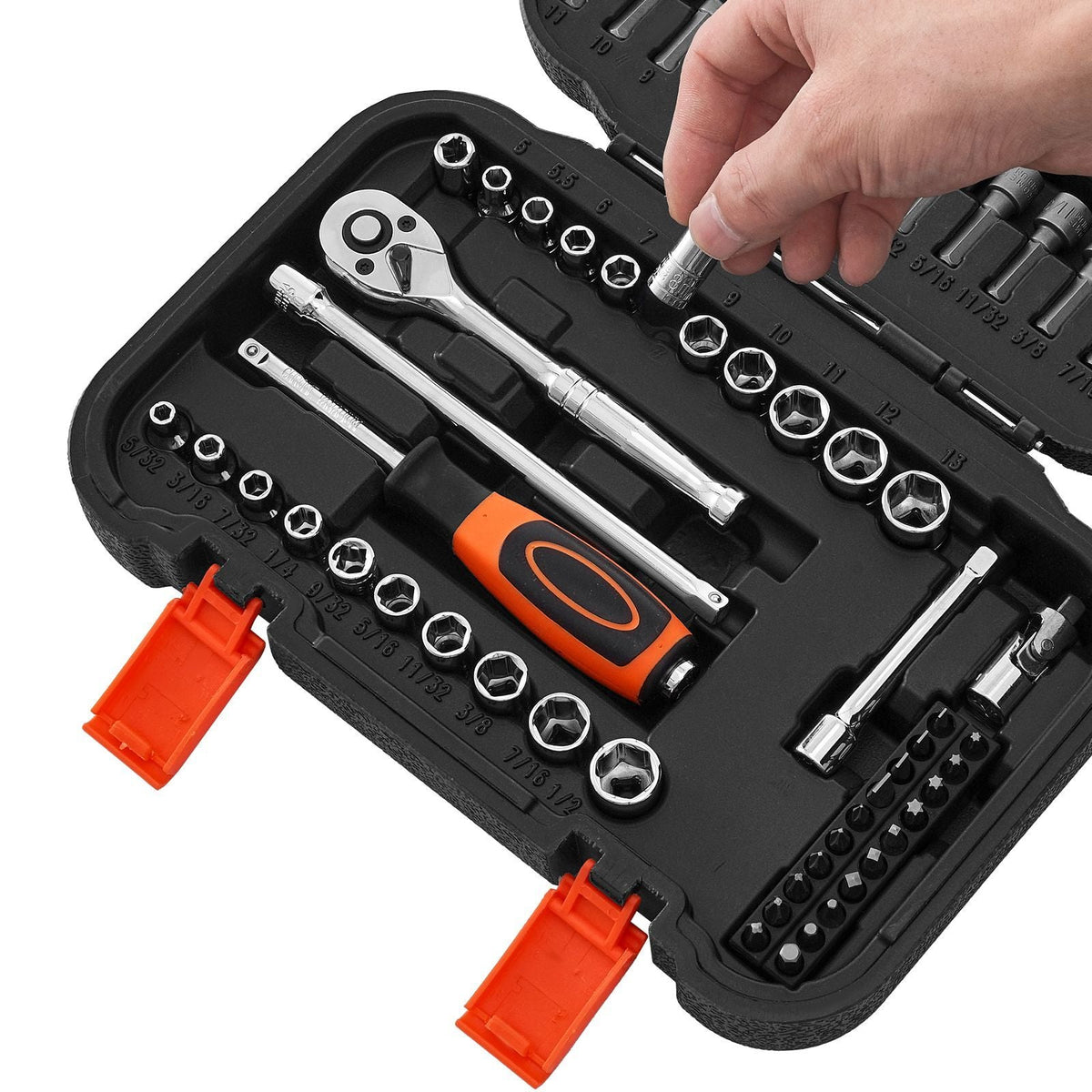Socket Set, 70 Pieces, 1/4 inch Drive Socket and Ratchet Set, SAE and Metric, Deep and Shallow, Mechanic Tool Kit with Bits, Accessories and Storage Case, CR-V Alloy Steel, for Automotive Repair
