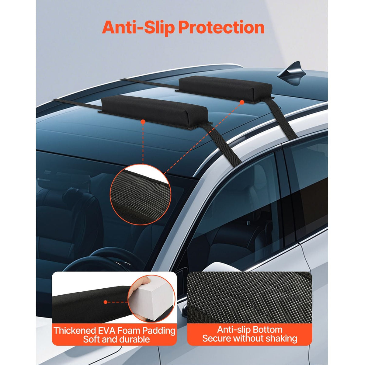 Soft Roof Rack Pads, 15.5-Inch Universal Car Roof Rack Pads, 176LBS Loading Capacity Luggage Kayak Carrier with Portable Storage Bag for SUP Canoe Snowboard Paddle Board Surfboard