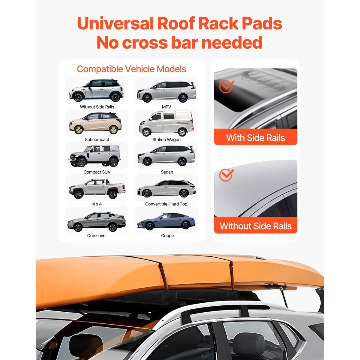 Soft Roof Rack Pads, 15.5-Inch Universal Car Roof Rack Pads, 176LBS Loading Capacity Luggage Kayak Carrier with Portable Storage Bag for SUP Canoe Snowboard Paddle Board Surfboard