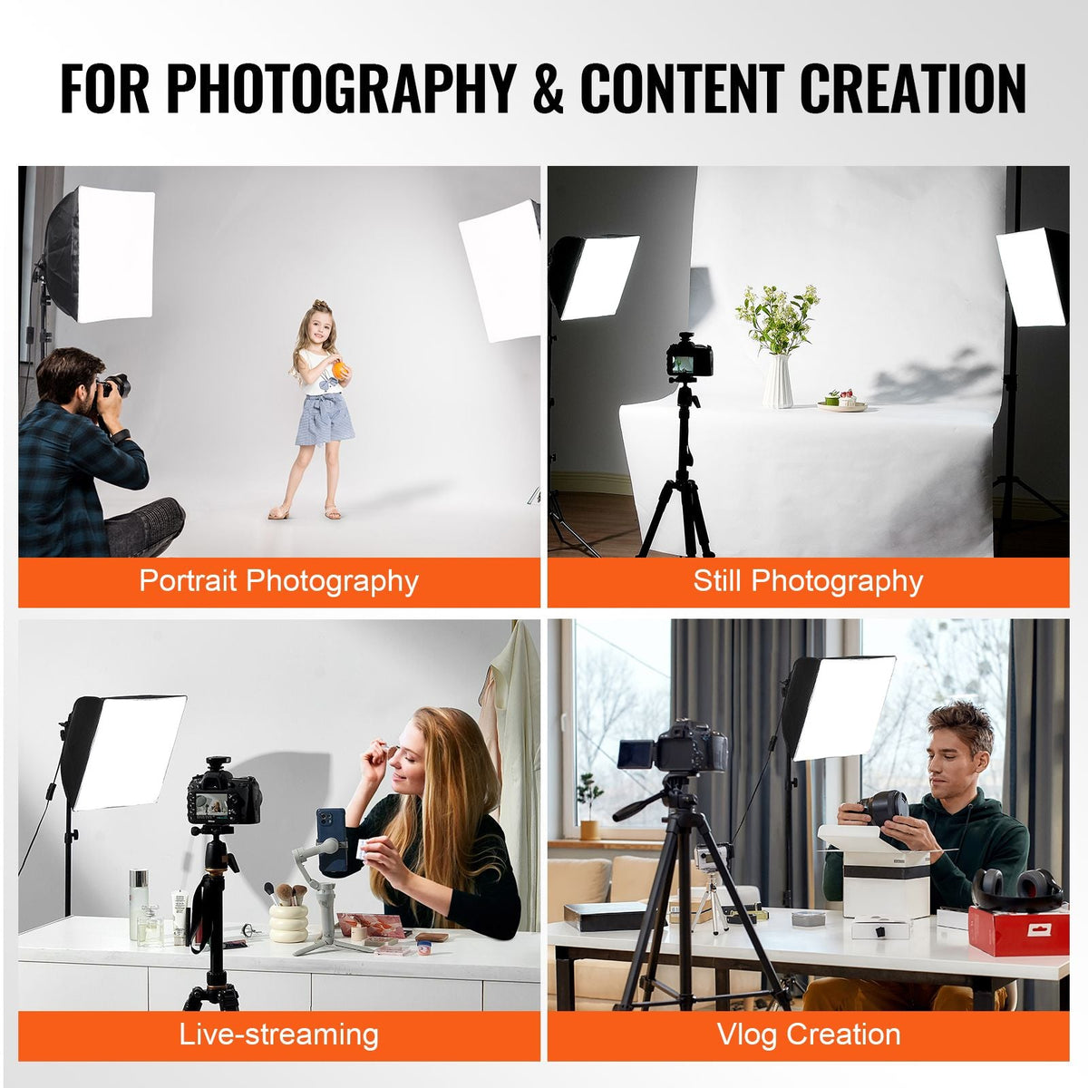Softbox Lighting Kit, 16" x 16", Professional Softbox with 45W LED Bulbs, 3000-6500K Adjustable Color Temperature, Tripod Stand, Studio Lights for Photography, Vedio Recording, Live Streaming