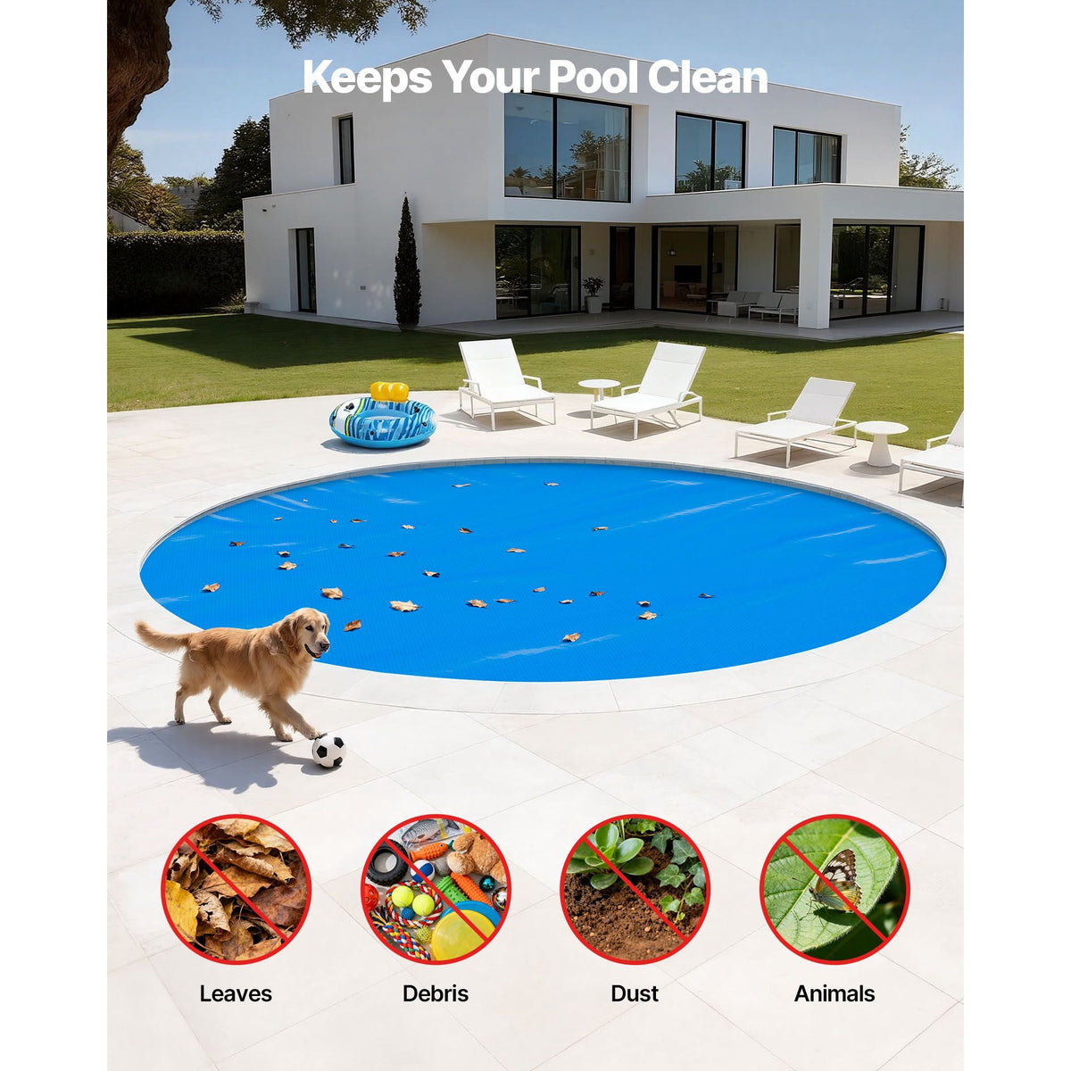 Solar Pool Cover, 18 ft Round Pool Bubble Cover, 12 Mil Pools Solar Blanket with Bubble & PE Material, Daytime Heat Absorption, Nighttime Heat Retention, Heat Retaining Solars Covers, Blue