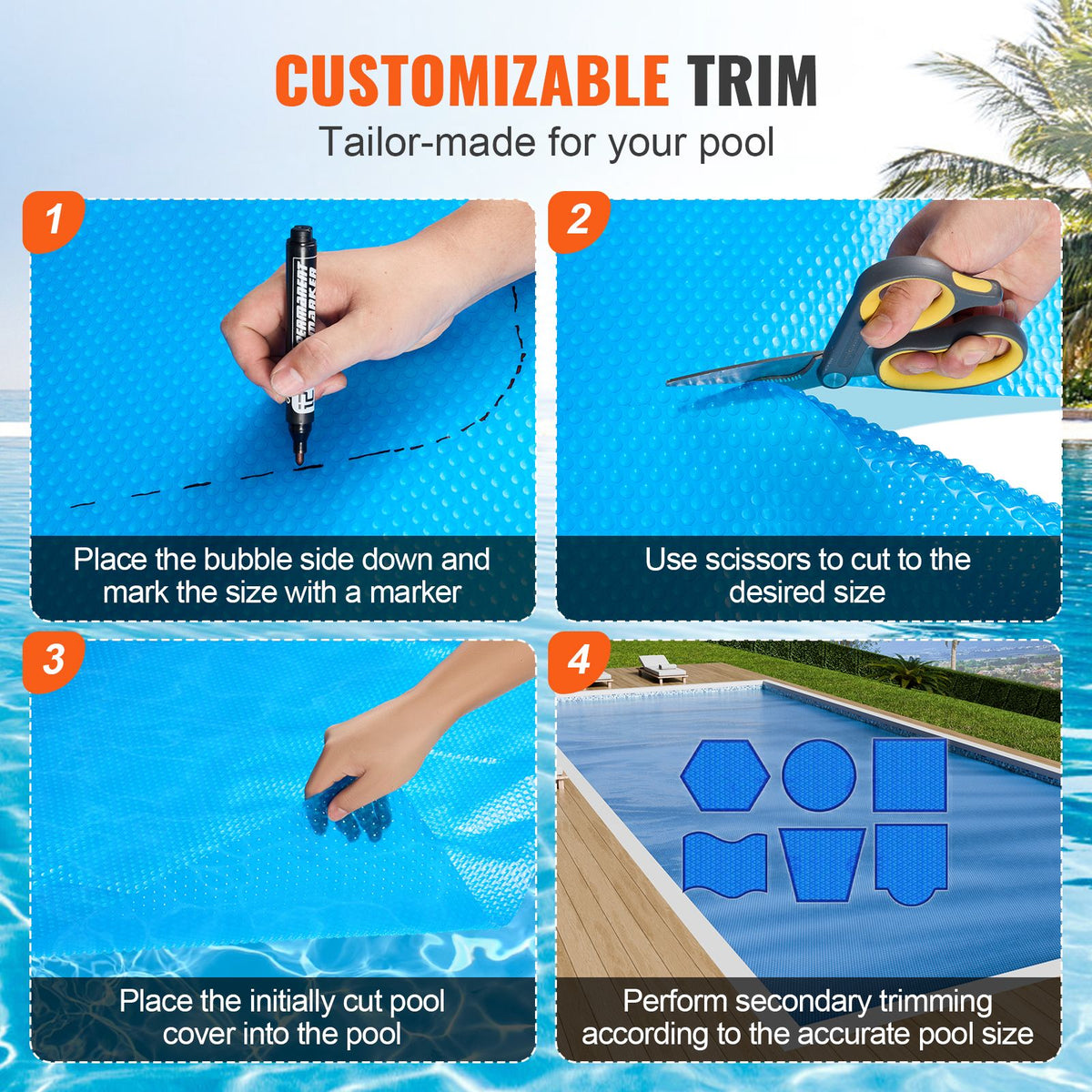 Solar Pool Cover, 36 x 18 ft Rectangle Solar Blanket for Pools, Inground Above Ground Swimming Pool Solar Cover, 16 mil Solar Covers Blue