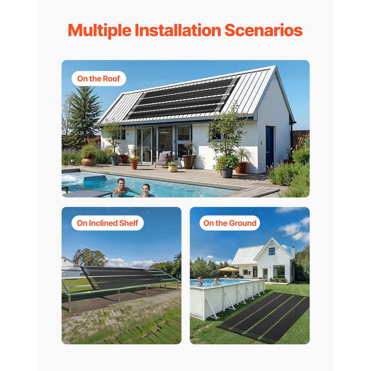 Solar Pool Heater, 2.75 x 20 ft HDPE Solar Pool Panel( 2 Pcs) - Durable & Weather-Proof, with Complete Accessories, Universal Solar Pool Panel–Raises Water Temperature