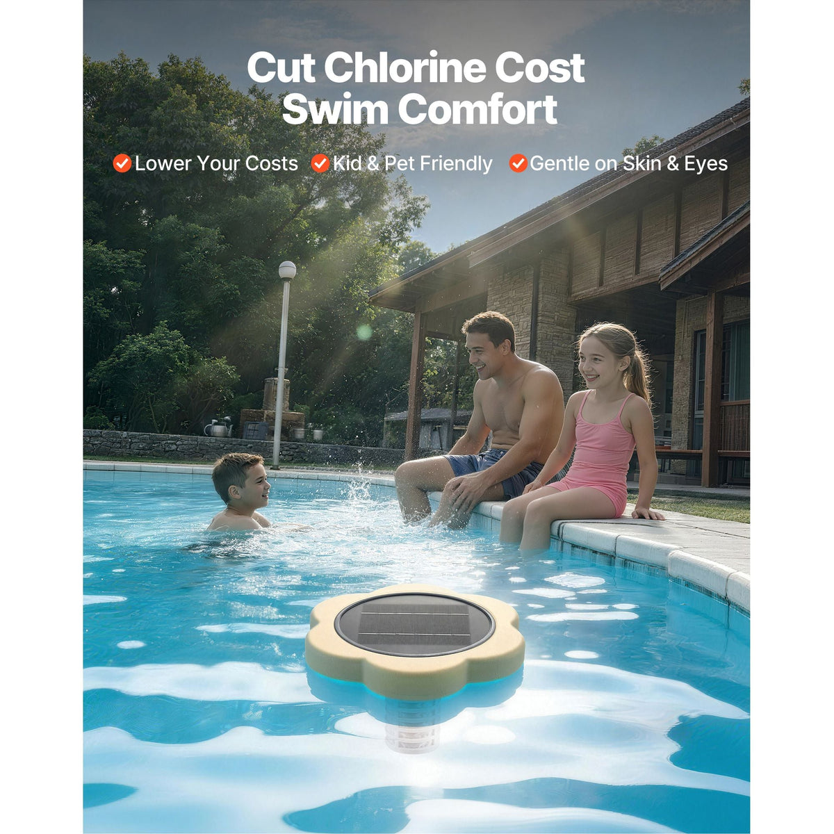 Solar Pool Ionizer, Petal Copper Pool Ionizer Up to 45000 Gal, Floating Automatic Water Cleaner and Purifier, Chlorine Free Water, with Copper Anode, Spring, Brush and Filter for Pools & Spas