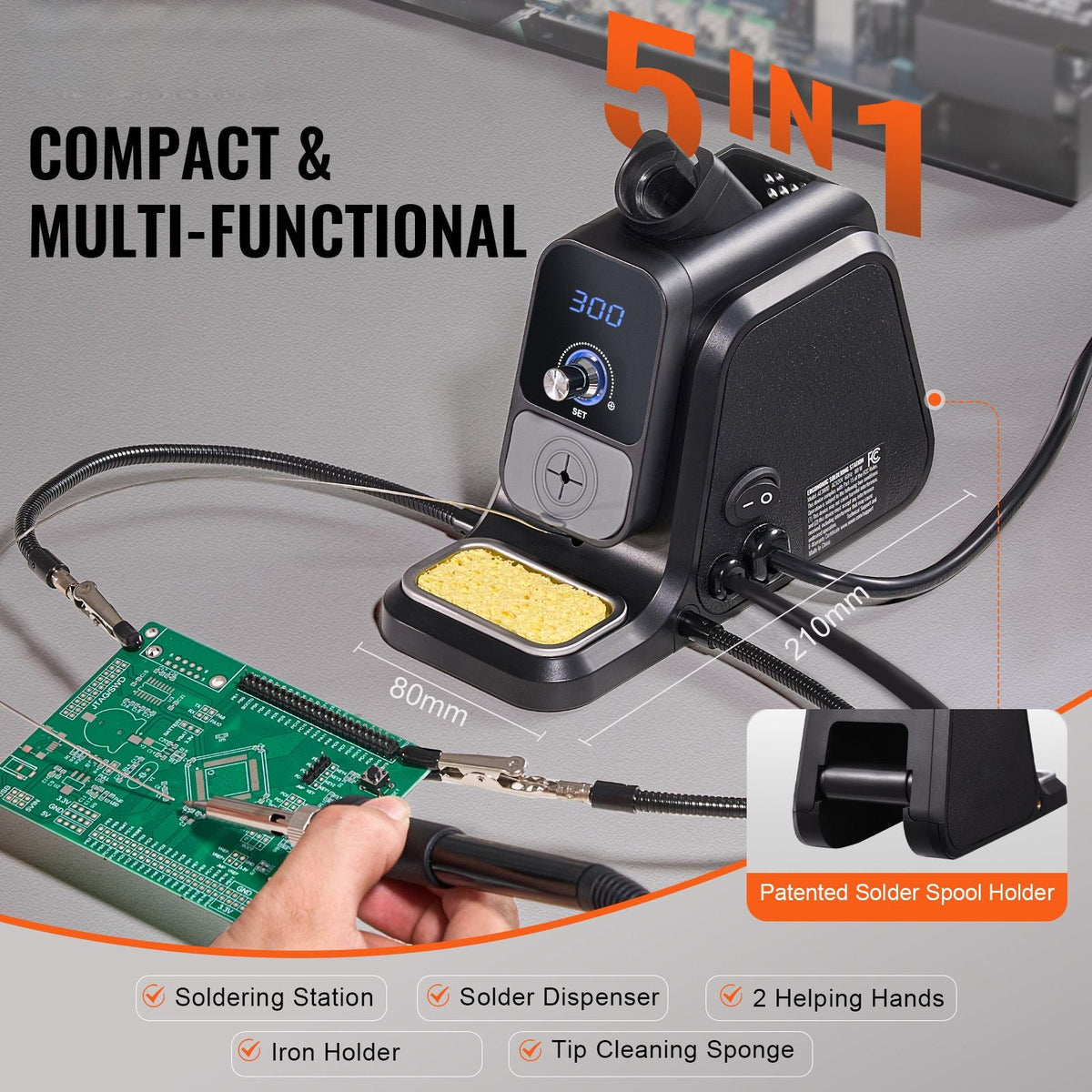 Soldering Iron Station, 80W Digital Display Soldering Station Kit with 2 Helping Hands, 5 Soldering Tips, 30g Solder Wire, Solder Sucker, Tweezer, Auto Standby & Sleep Mode, C/F Conversion