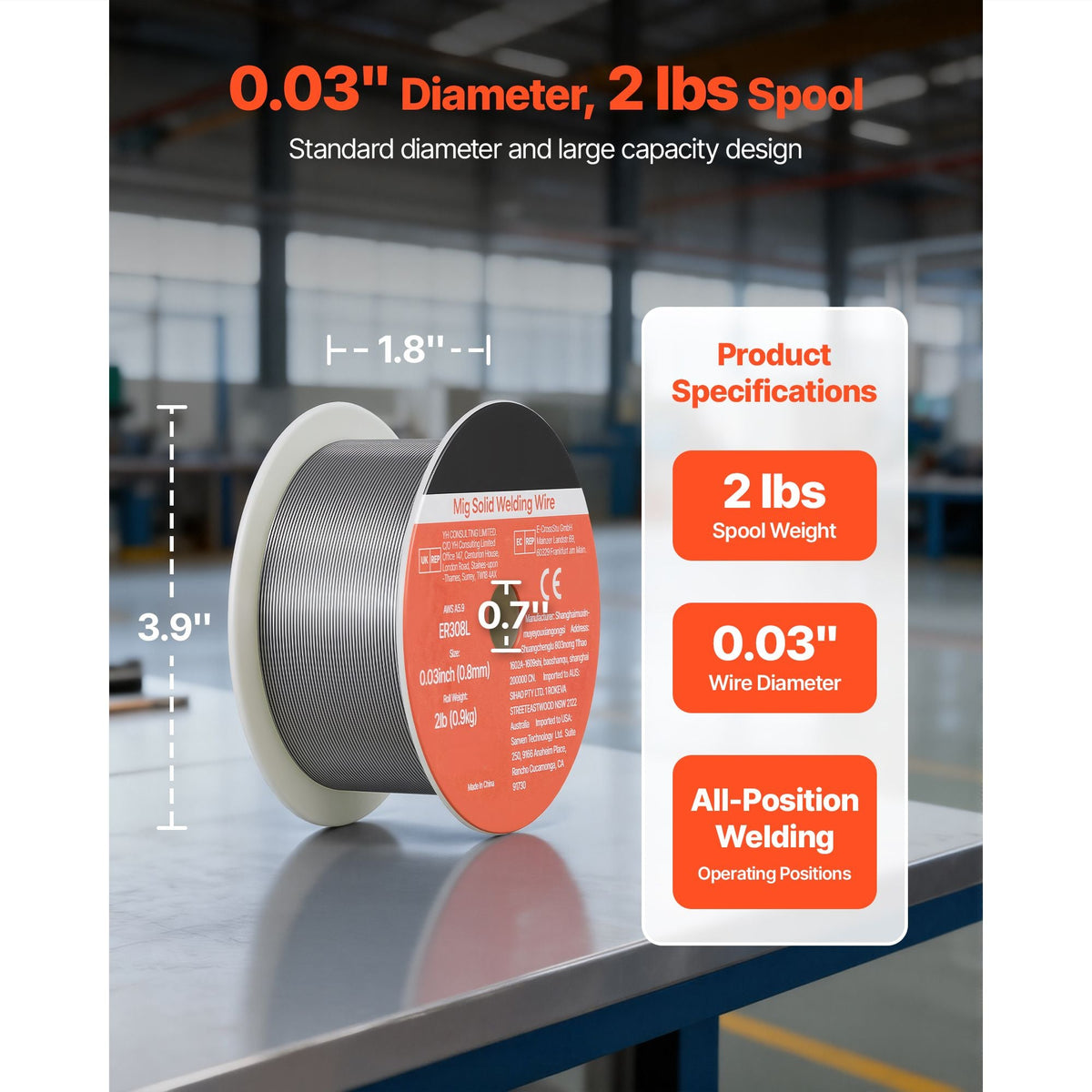 Solid MIG Welding Wire, ER308L 0.03-inch 2 LBS, Low Spatter Stainless Steel Welding Wire with High Feedability for All-Position Gas Shielded Welding