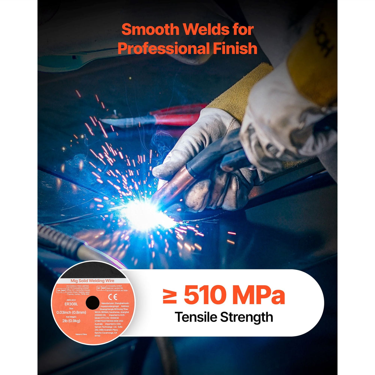Solid MIG Welding Wire, ER308L 0.03-inch 2 LBS, Low Spatter Stainless Steel Welding Wire with High Feedability for All-Position Gas Shielded Welding