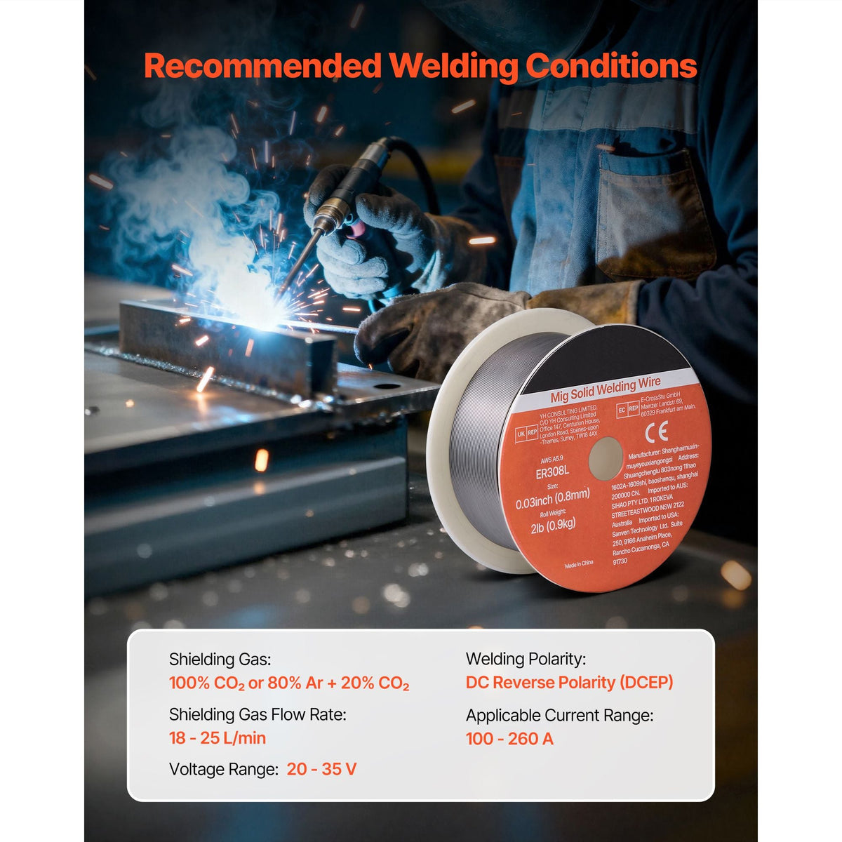 Solid MIG Welding Wire, ER308L 0.03-inch 2 LBS, Low Spatter Stainless Steel Welding Wire with High Feedability for All-Position Gas Shielded Welding