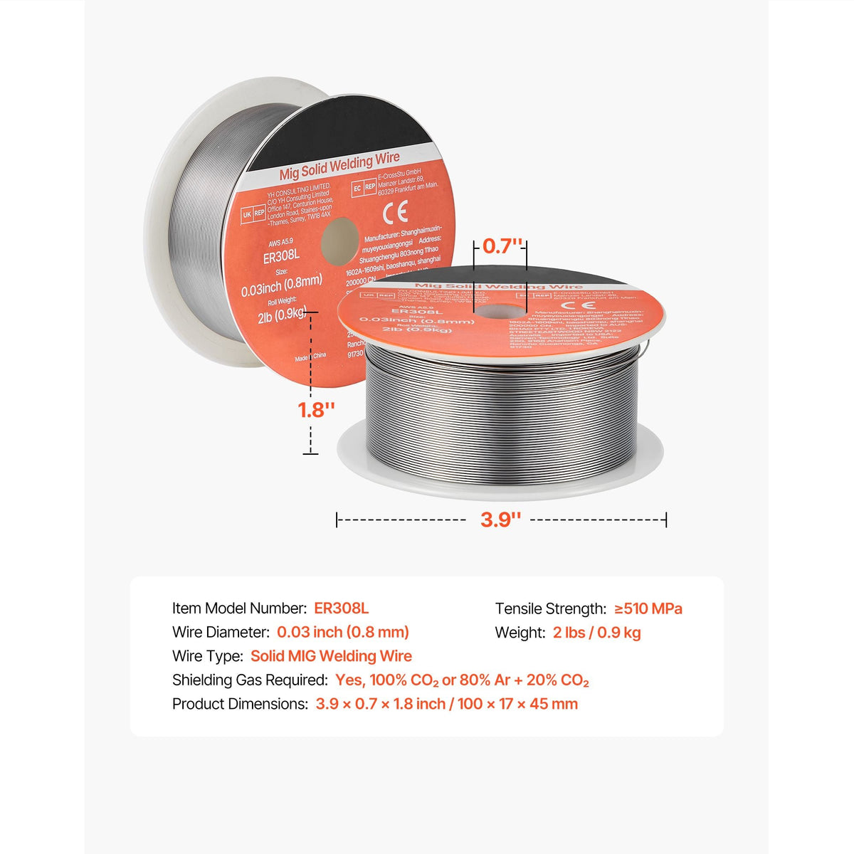 Solid MIG Welding Wire, ER308L 0.03-inch 2 LBS, Low Spatter Stainless Steel Welding Wire with High Feedability for All-Position Gas Shielded Welding