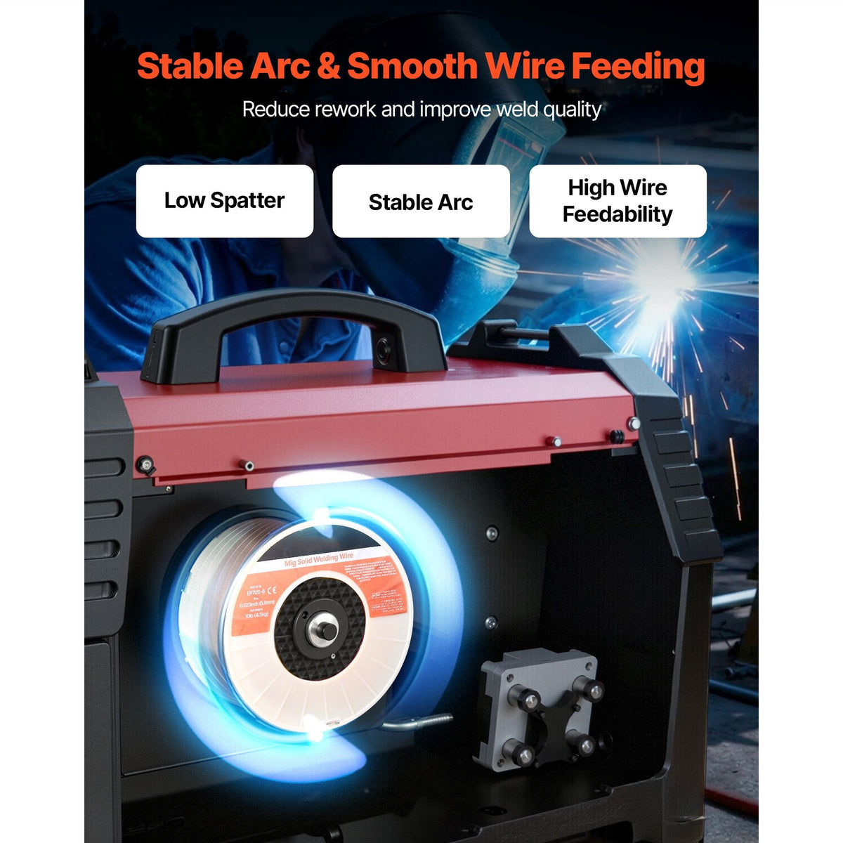 Solid MIG Welding Wire, ER70S-6 0.023-inch 10 LBS, Low Spatter Mild Steel Welding Wire with High Deoxidizers for All-Position Gas Shielded Welding