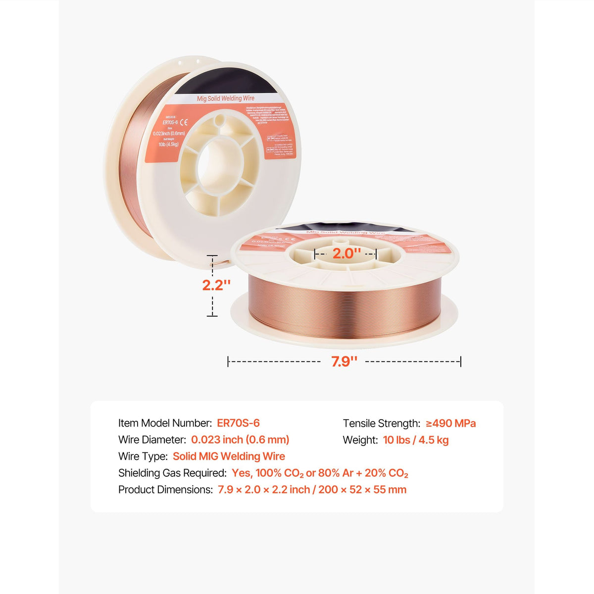 Solid MIG Welding Wire, ER70S-6 0.023-inch 10 LBS, Low Spatter Mild Steel Welding Wire with High Deoxidizers for All-Position Gas Shielded Welding