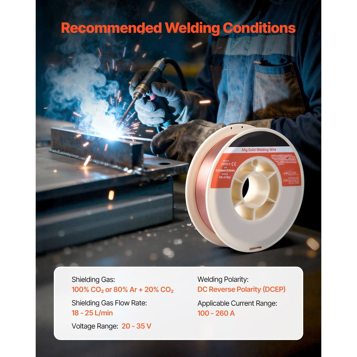 Solid MIG Welding Wire, ER70S-6 0.023-inch 10 LBS, Low Spatter Mild Steel Welding Wire with High Deoxidizers for All-Position Gas Shielded Welding