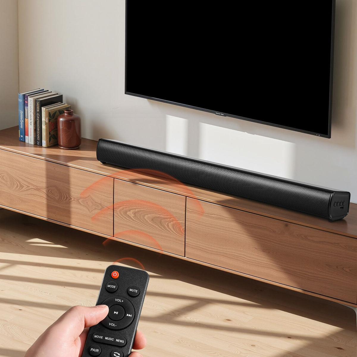 Sound Bar for Smart TV, 2.1 Channel, 35-Inch Compact Soundbar TV Speakers with Built-In Subwoofer for Projector, Bluetooth AUX Connection, Easy Setup, 120W Surround Sound System for Home Audio
