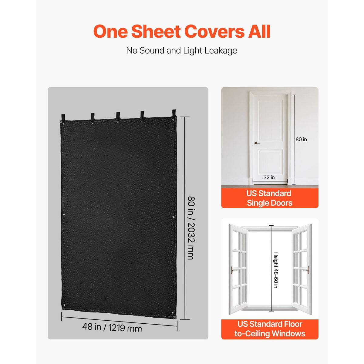 Sound Dampening Blankets, Soundproof Curtains with 80 x 48 in, Soundproof Blanket with Grommets, Studio Grommeted Blanket, for Window, Door, Light Blocker, Music Recording, Black