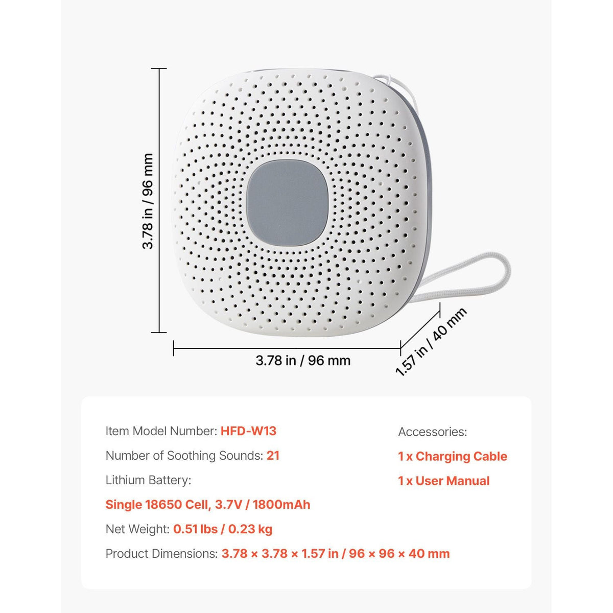 Sound Machine, 21 Soothing Sleep Sounds, 3-in-1 Portable and Hangable White Noise Sound Machine with Auto-Off Timer, Soft Ring Light and Memory Function, for Baby, Adults, Home, Office & Travel