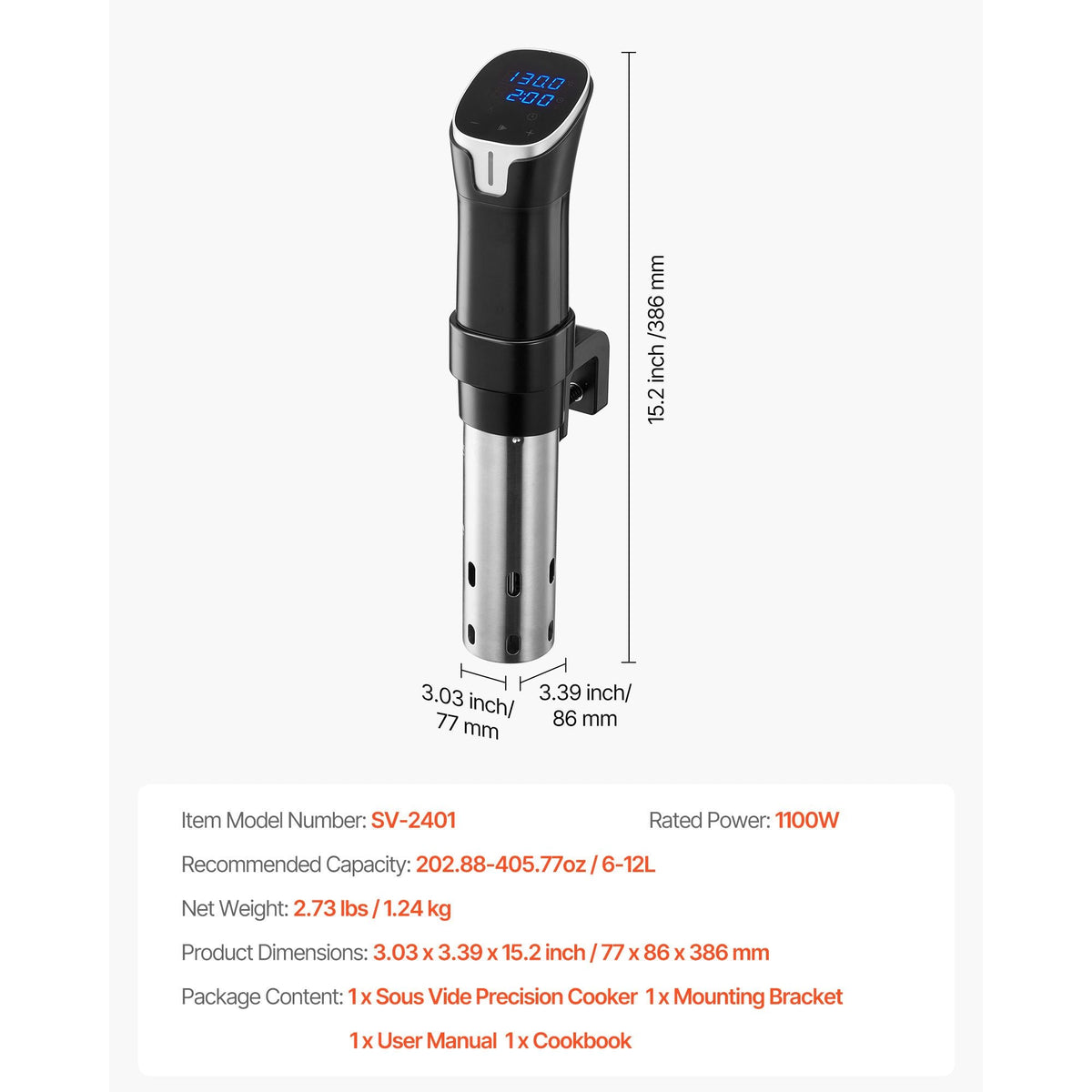 Sous Vide Precision Cooker, 1100W Sous-Vide Cooking Machine, WIFI Immersion Circulator with LED Digital Display, Fast-Heating, Accurate Temperature & Timer Control, SUS304 Stainless Steel