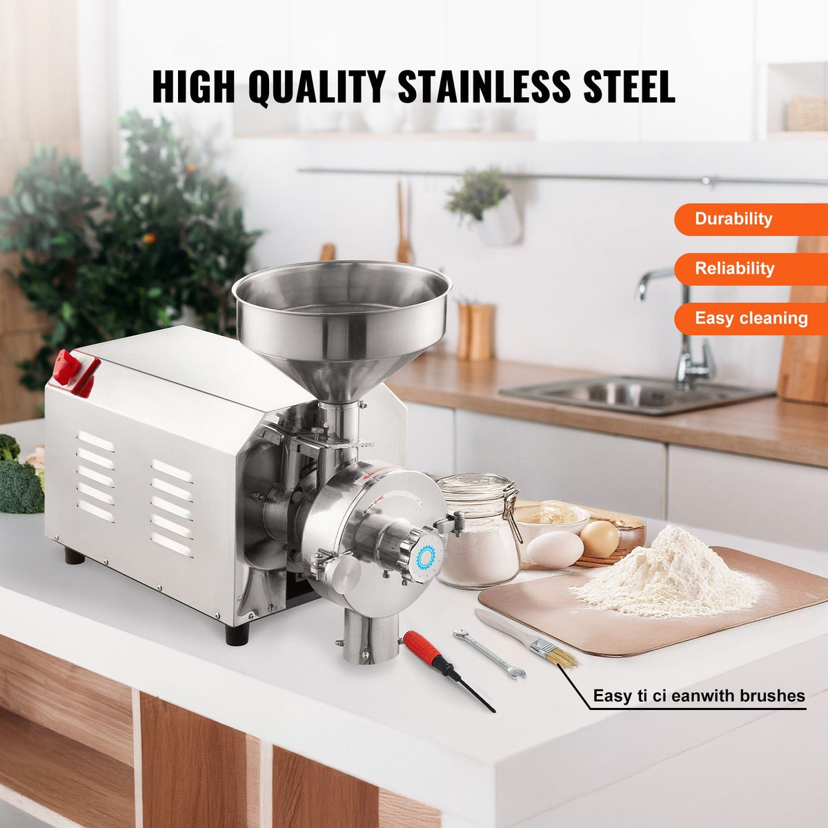 Soybean Grinder Commercial Grinding Machine for Spices 3000W Corn Mill Grinder 100 KG/H Stainless Steel Corn Grinder Industrial Flour Milling Machine for Pepper Soybean Peanut Corn Grains