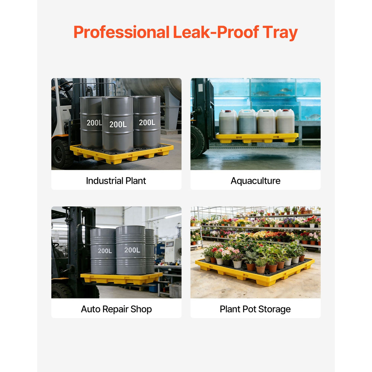 Spill Containment Pallet, 4 Drum Low Profile Spill Containment Modular Platform, 31 Gallon Sump, 8818 lbs Load Capacity, Heavy-Duty Polyethylene Tray with Drain, 51.4" x 50.4" x 5.9", Yellow