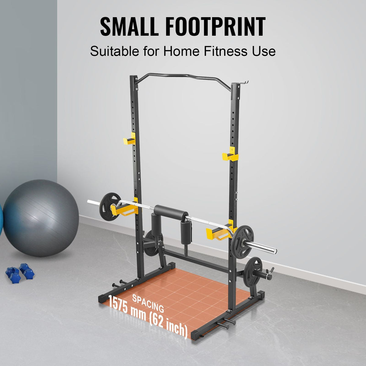 Squat Stand Power Rack, Multi-Functional Power Rack with Pull up Bar, Hook, and Weight Plate Storage Attachment, Adjustable Power Rack Cage, Steel Exercise Squat Stand for Home Gym Equipment