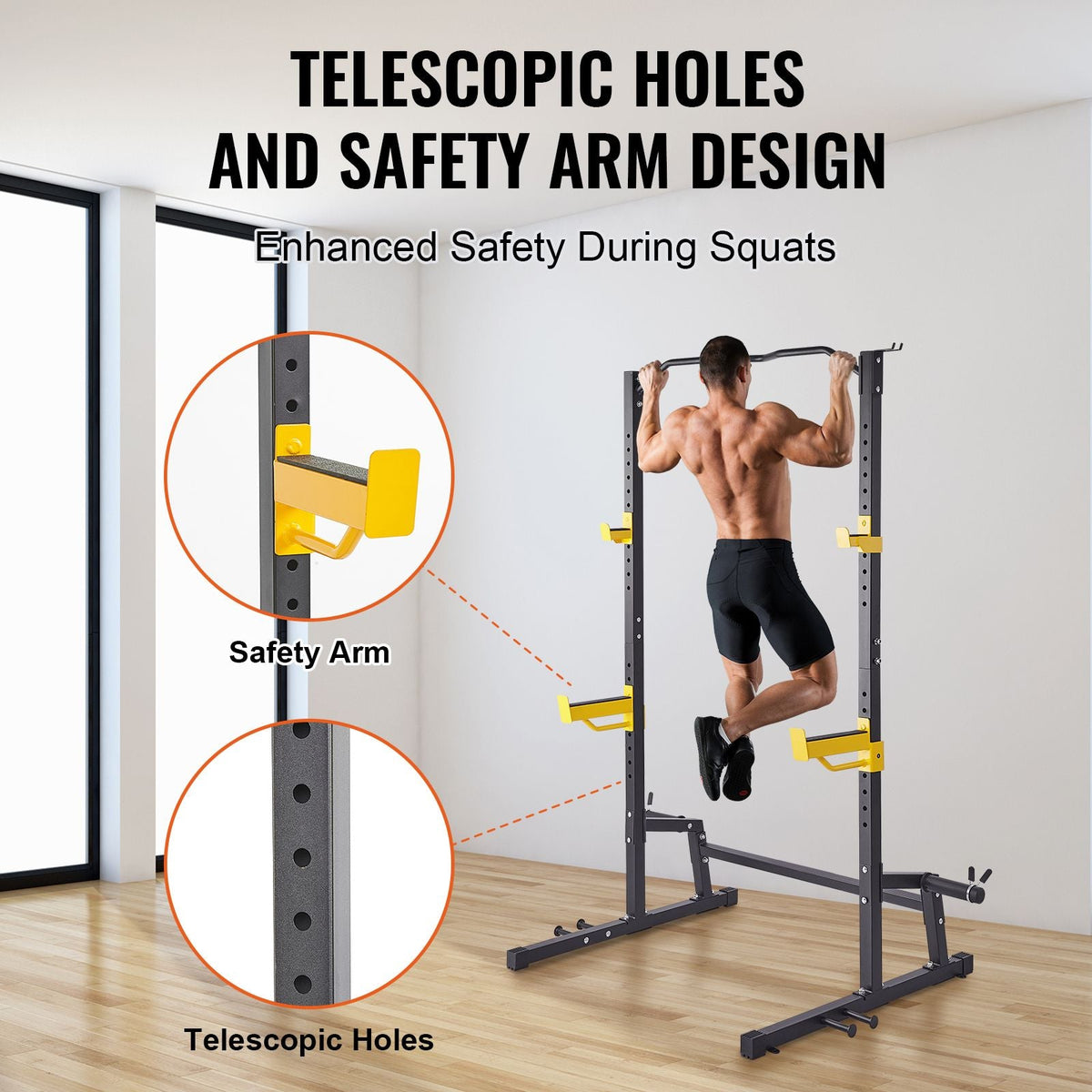 Squat Stand Power Rack, Multi-Functional Power Rack with Pull up Bar, Hook, and Weight Plate Storage Attachment, Adjustable Power Rack Cage, Steel Exercise Squat Stand for Home Gym Equipment