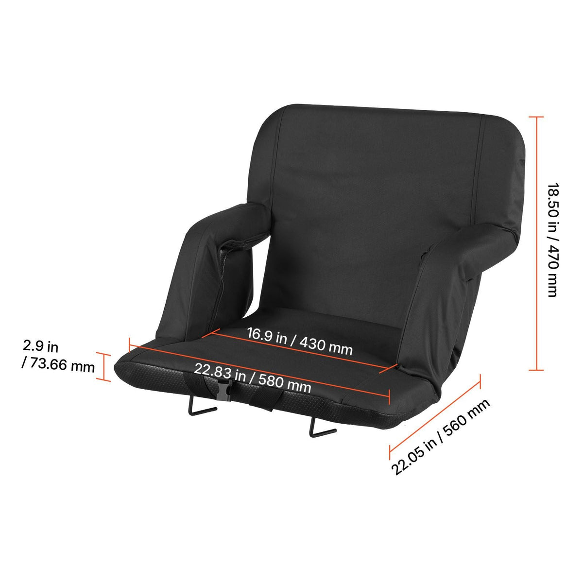 Stadium Seat, 6 Adjustable Angle Bleacher Chair, 2.9'' Cushion Stadium Seat with Back Support and Armrest, Wide Bleacher Chair with Hook Pocket Cupholder for Picnics, Beach Sports, and Gaming