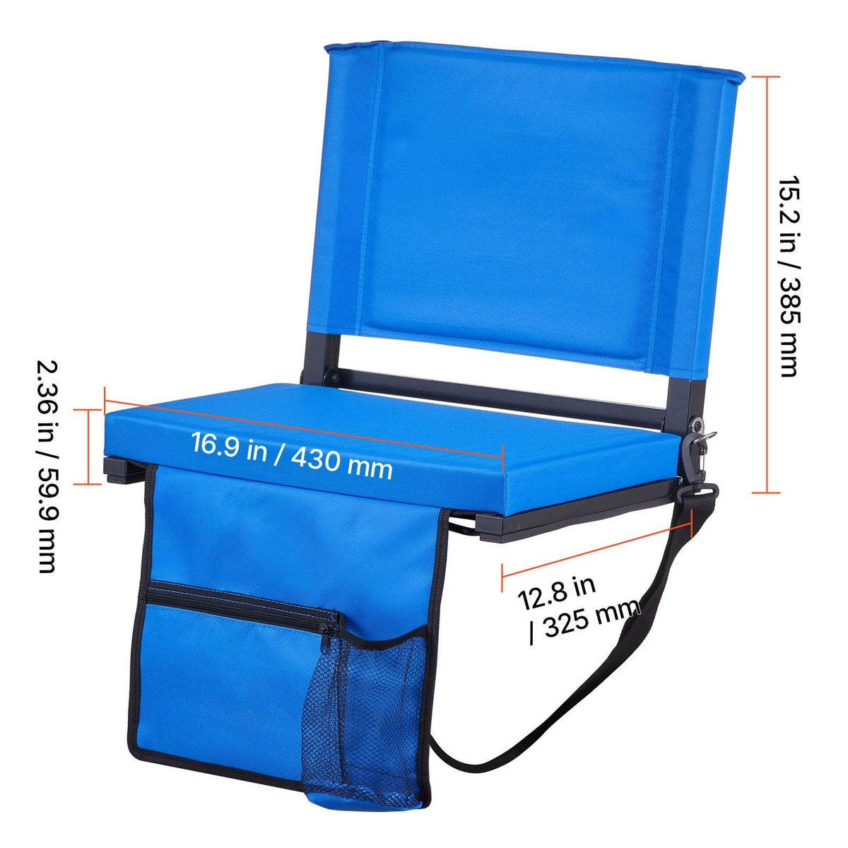 Stadium Seat, Folding Bleacher Seat with Back Support & Thick Cushion, Padded Stadium Seats for Bleacher Includes Shoulder Strap, Hooks, Cup Holder, and Side Pocket, Blue Bleachers Chair