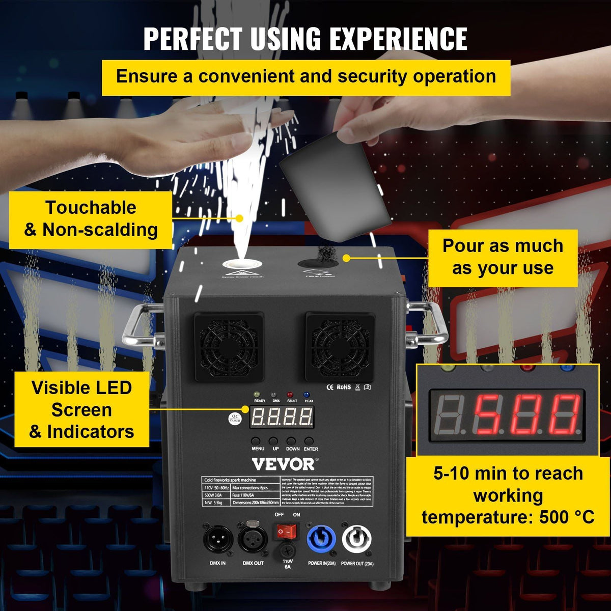 Stage Equipment Special Effect Machine, 500W 4pcs Stage Effect Machine with Wireless Remote Control, Smart DMX Control Stage Equipment Showing Machine for Wedding, Musical Show