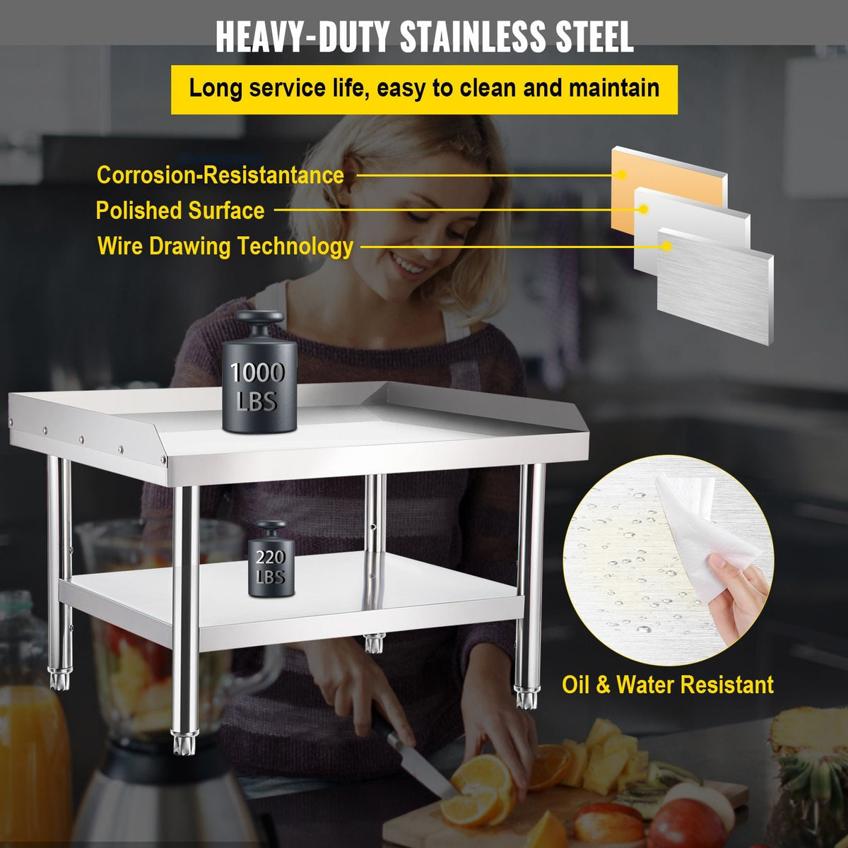 Stainless Steel Equipment Grill Stand, 48 x 30 x 24 Inches Stainless Table, Grill Stand Table with Adjustable Storage Undershelf, Equipment Stand Grill Table for Hotel, Home, Restaurant Kitchen
