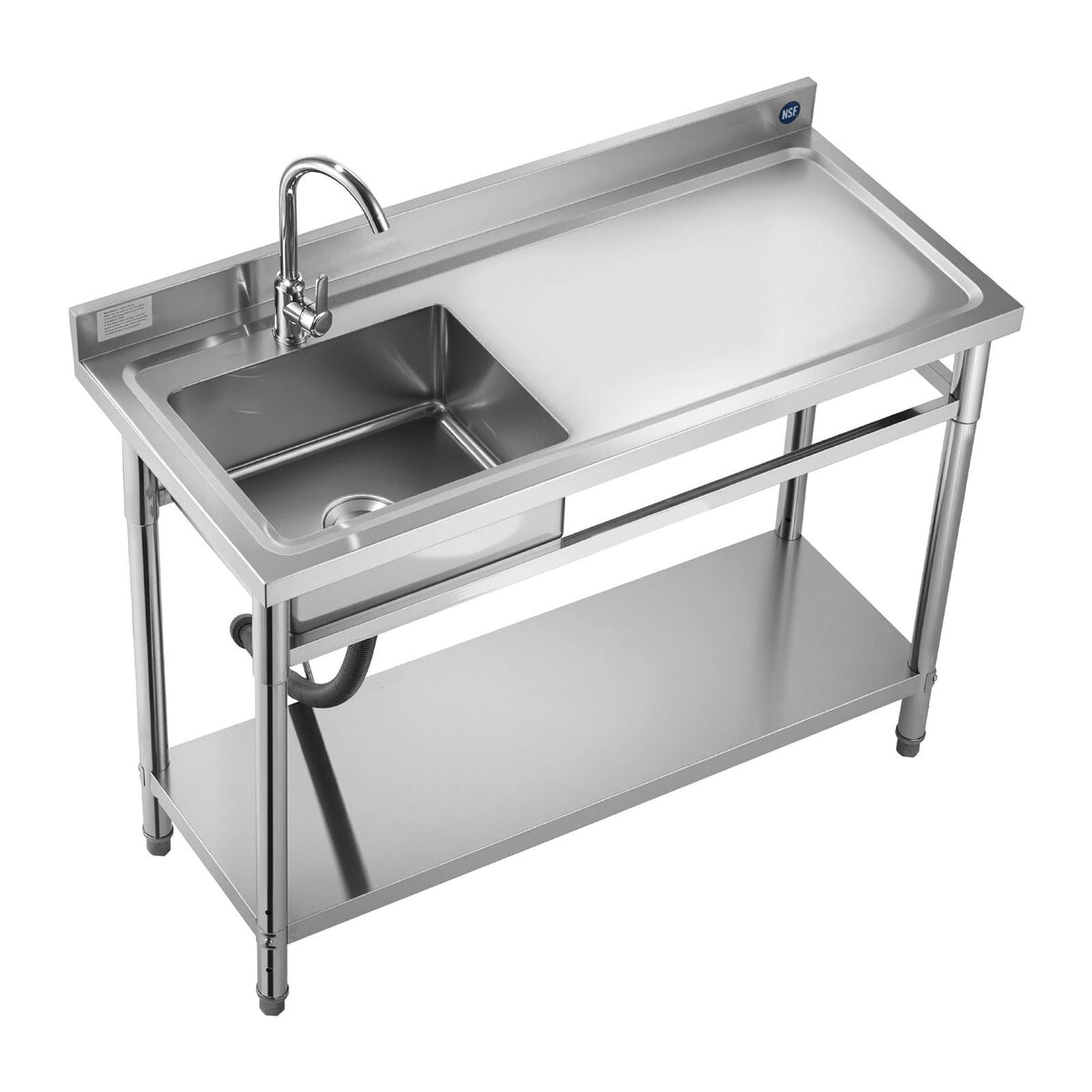 Stainless Steel Utility Sink, Free Standing Single Bowl Commercial Kitchen Sink with Faucet, Utility Right Basin Workbench with Hot & Cold Water Pipe for Garage Restaurant Laundry, 47x19.7x37 in