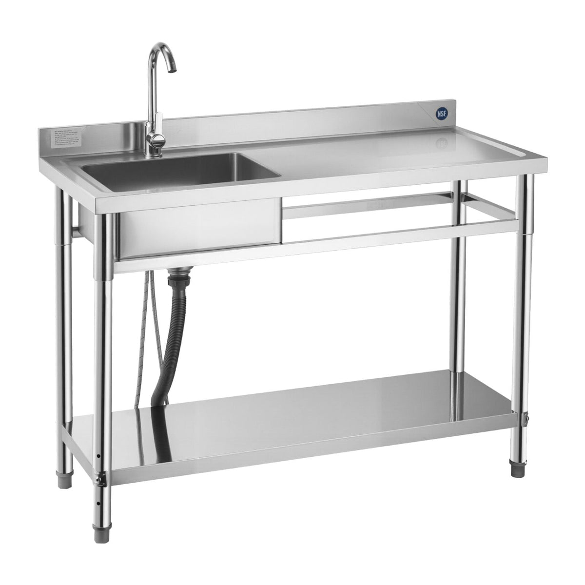 Stainless Steel Utility Sink, Free Standing Single Bowl Commercial Kitchen Sink with Faucet, Utility Right Basin Workbench with Hot & Cold Water Pipe for Garage Restaurant Laundry, 47x19.7x37 in